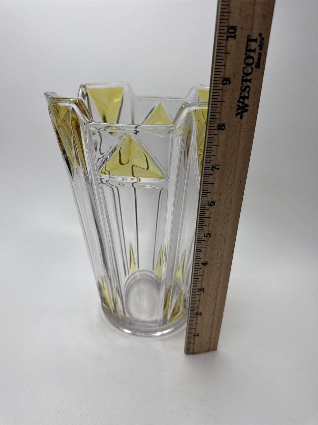 1920s Art Deco Geometric Vase Clear Yellow 8.5" Duncan Miller Moser Style