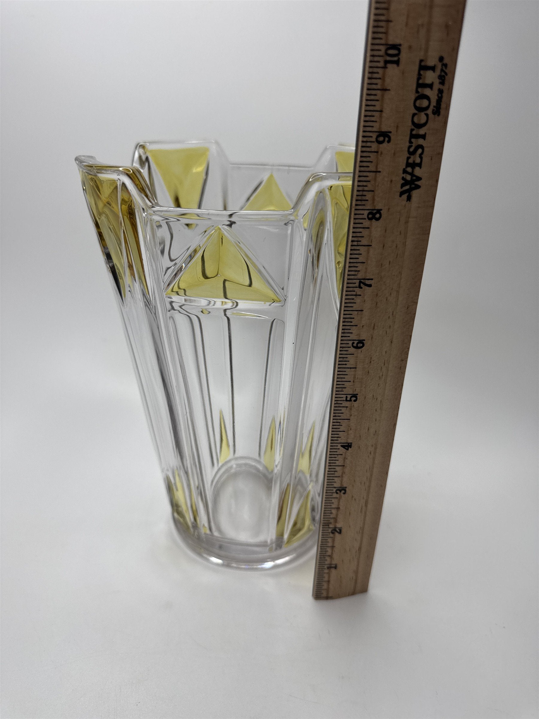 1920s Art Deco Geometric Vase Clear Yellow 8.5" Duncan Miller Moser Style