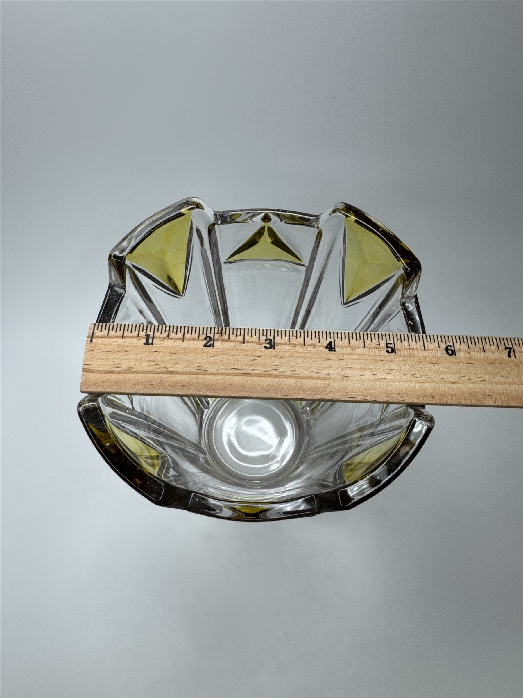 1920s Art Deco Geometric Vase Clear Yellow 8.5" Duncan Miller Moser Style