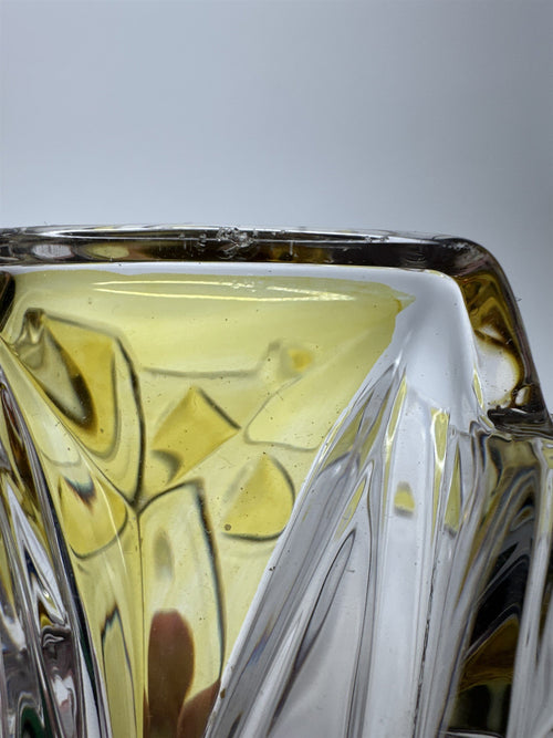 1920s Art Deco Geometric Vase Clear Yellow 8.5" Duncan Miller Moser Style
