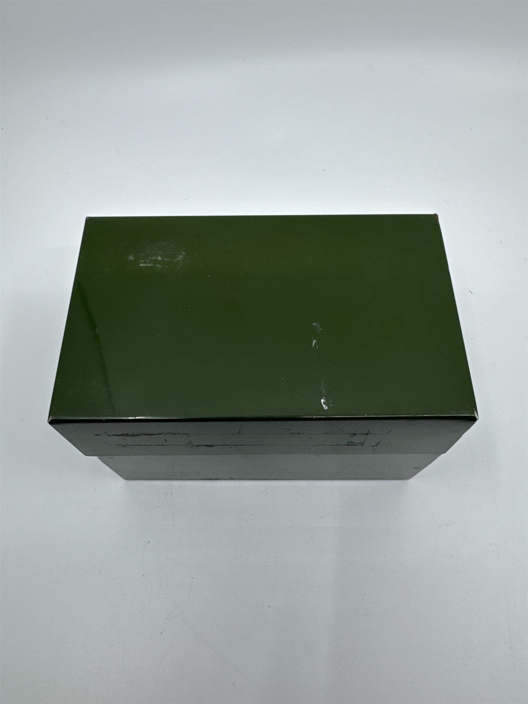 Vintage Army Green Olive Green Metal Recipe Box Trinket Jewelry Container Tin
