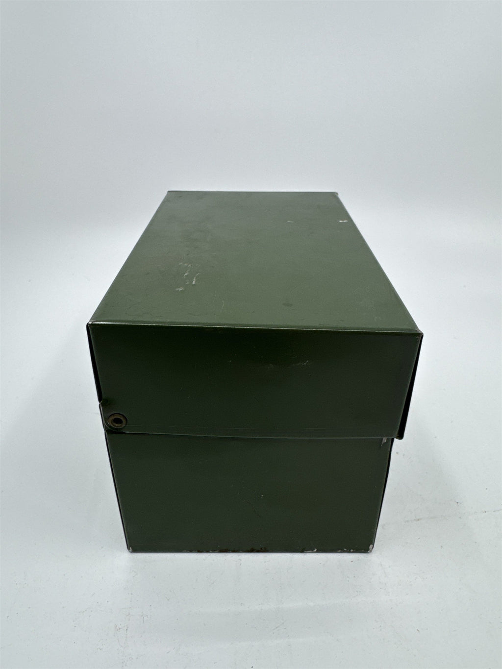 Vintage Army Green Olive Green Metal Recipe Box Trinket Jewelry Container Tin