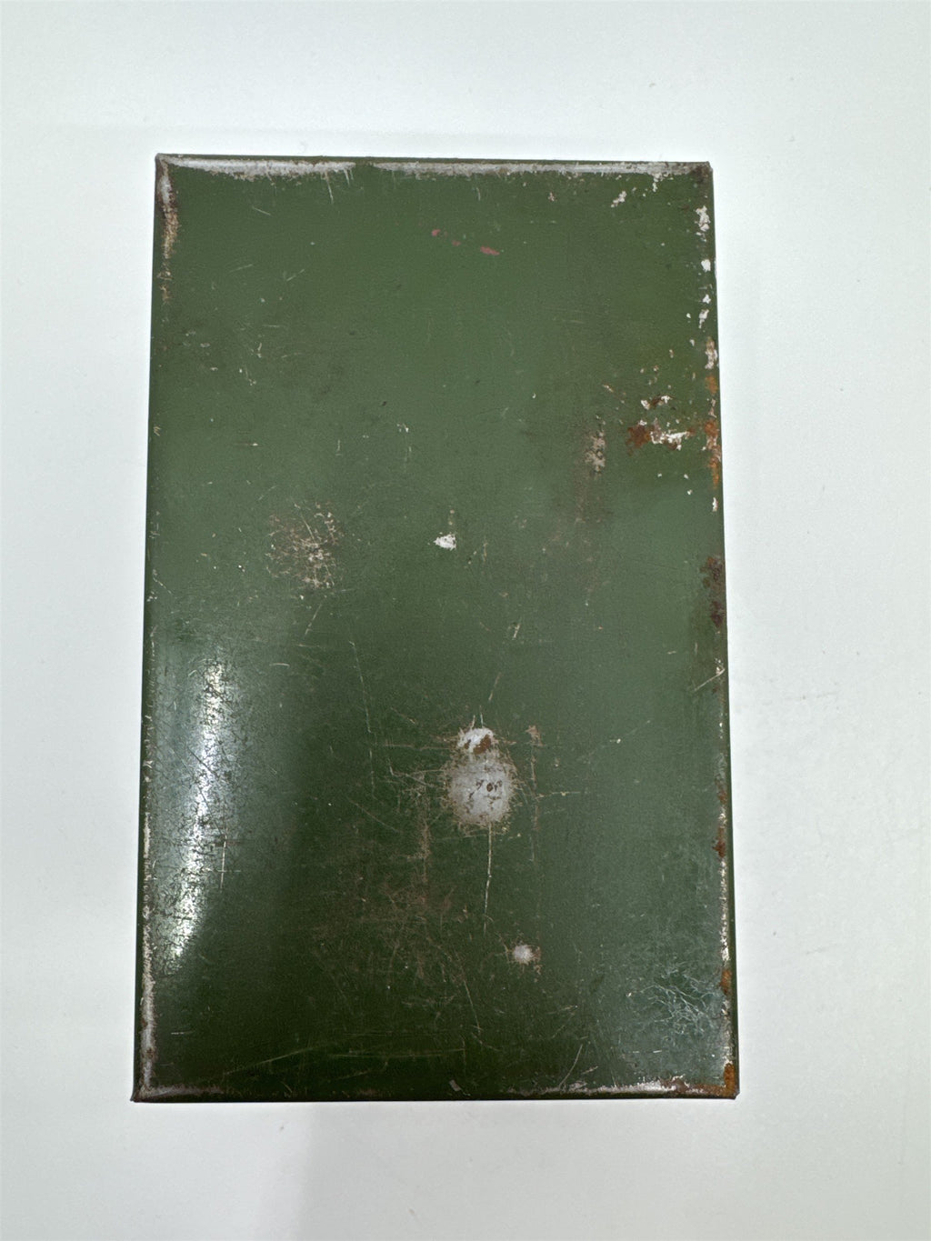Vintage Army Green Olive Green Metal Recipe Box Trinket Jewelry Container Tin