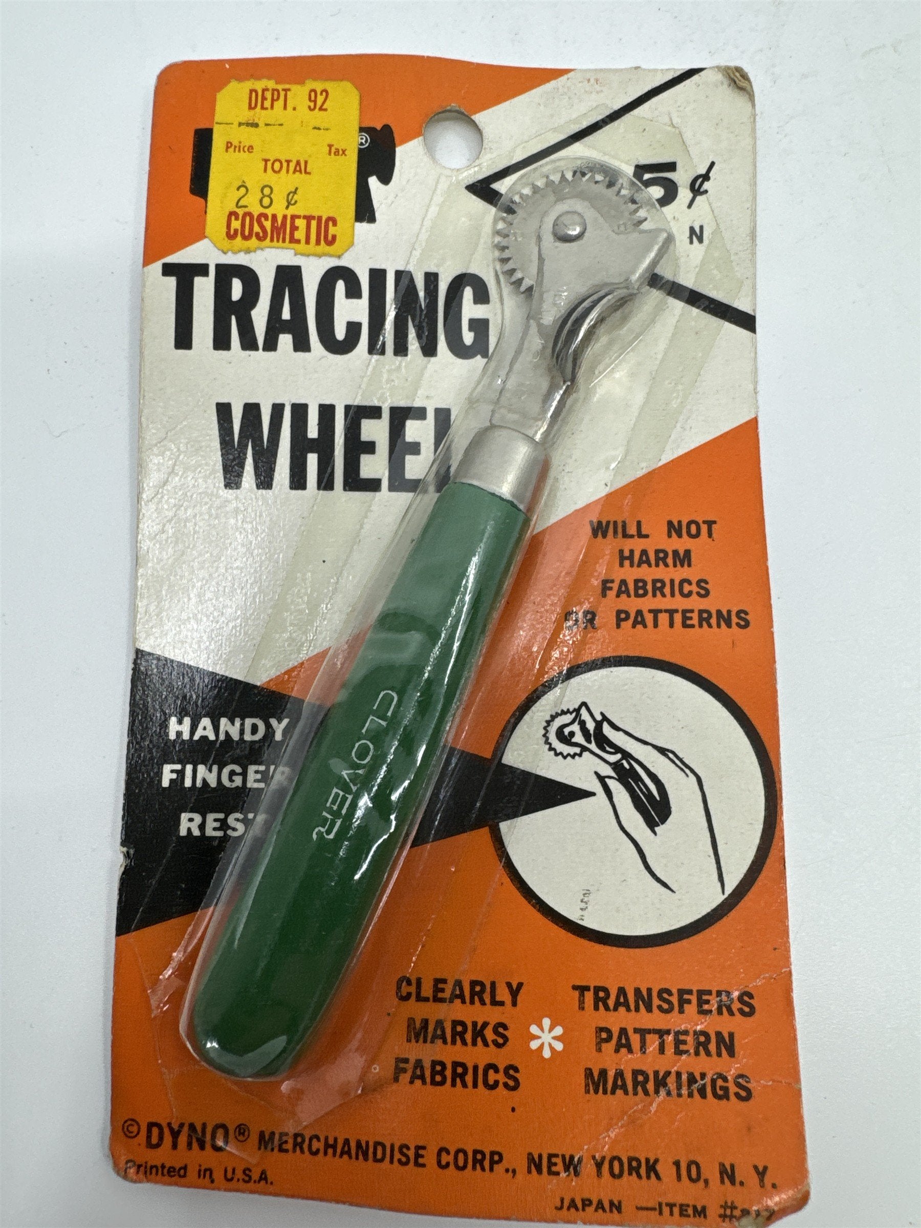 Vintage Clover Tracing Wheel with Handy Finger Rest Marks Fabric by Dyno Corp