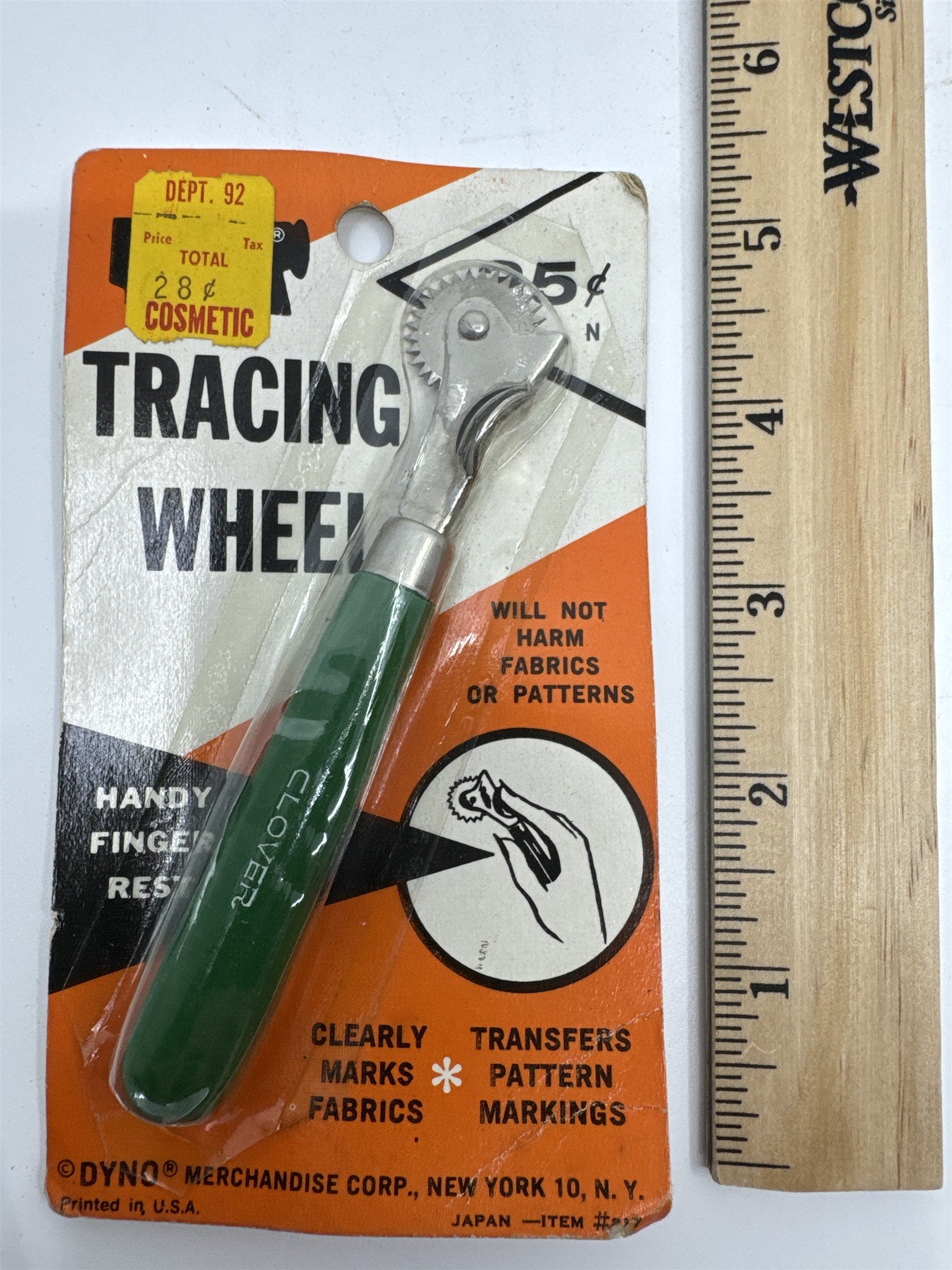 Vintage Clover Tracing Wheel with Handy Finger Rest Marks Fabric by Dyno Corp