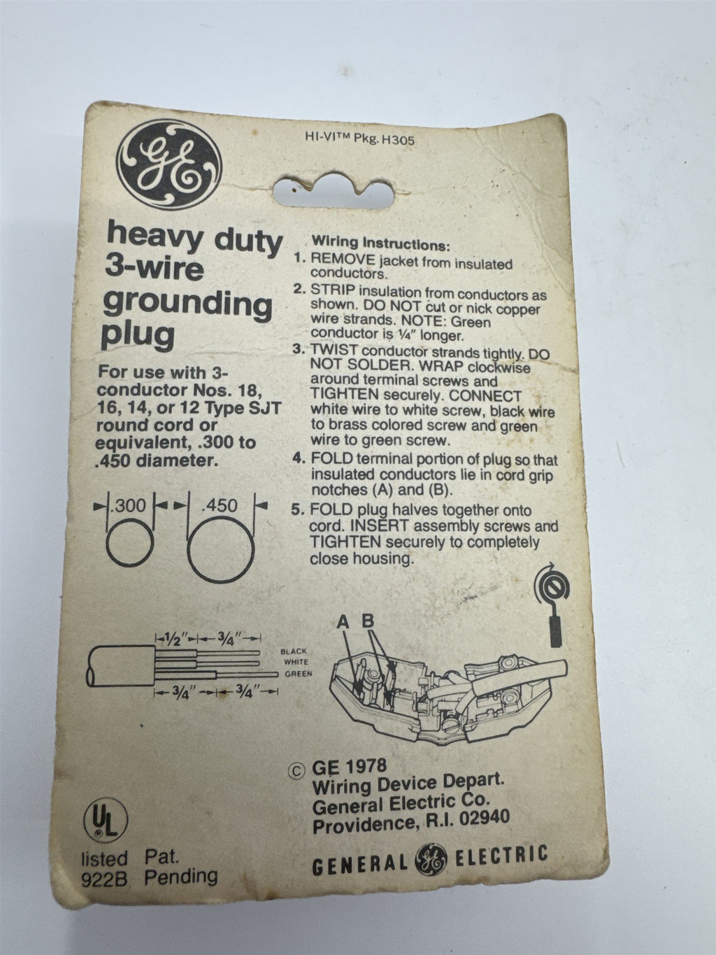 GE Heavy Duty 3-Wire Grounding Plug 125 Volt GE4385-91D