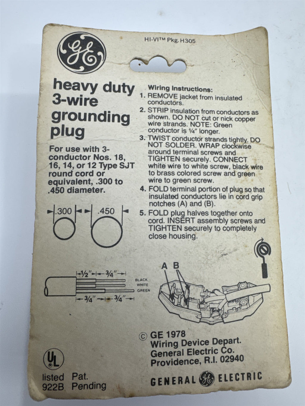 GE Heavy Duty 3-Wire Grounding Plug 125 Volt GE4385-91D