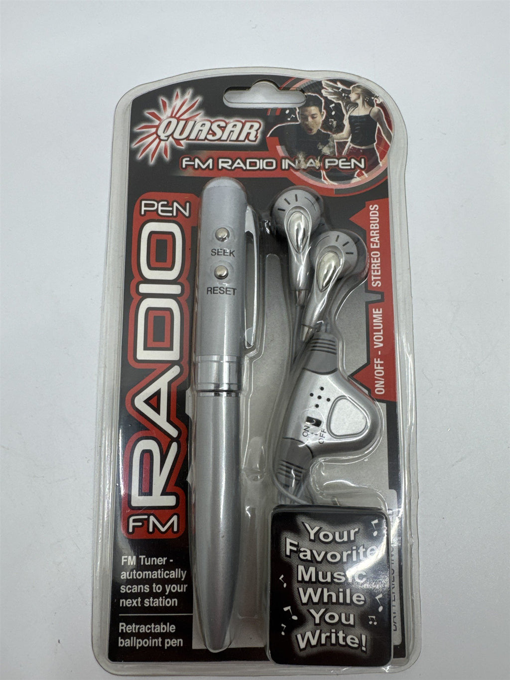Vintage Silver FM Radio Ballpoint Pen with Headphones By Quasar New in Box