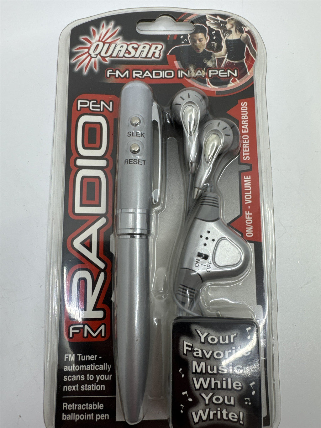 Vintage Silver FM Radio Ballpoint Pen with Headphones By Quasar New in Box
