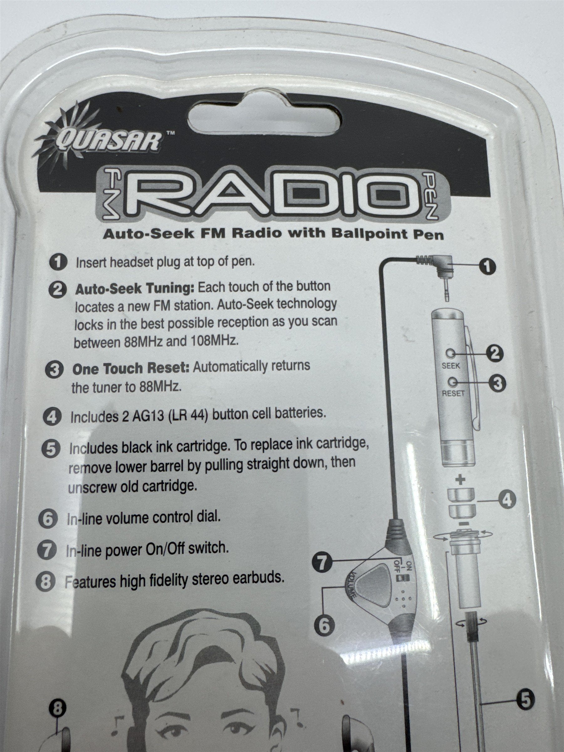 Vintage Silver FM Radio Ballpoint Pen with Headphones By Quasar New in Box