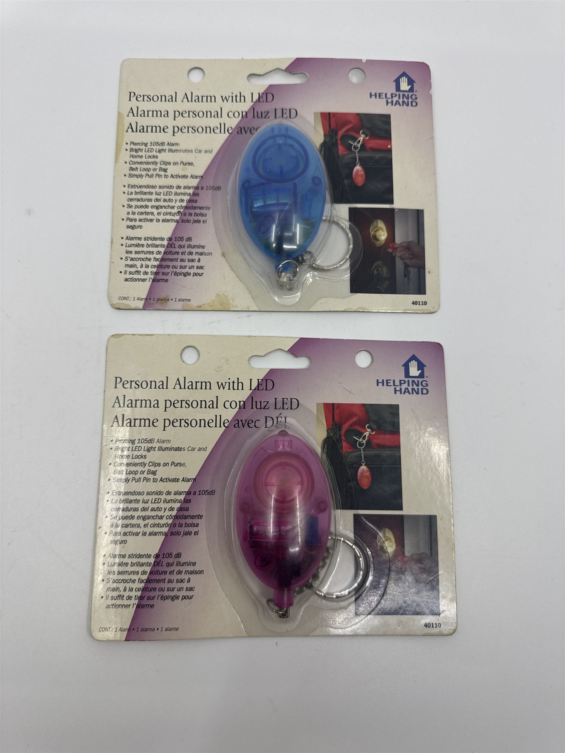 Set of Two Vintage Helping Hand Personal Alarm and LED Lights Blue and Pink