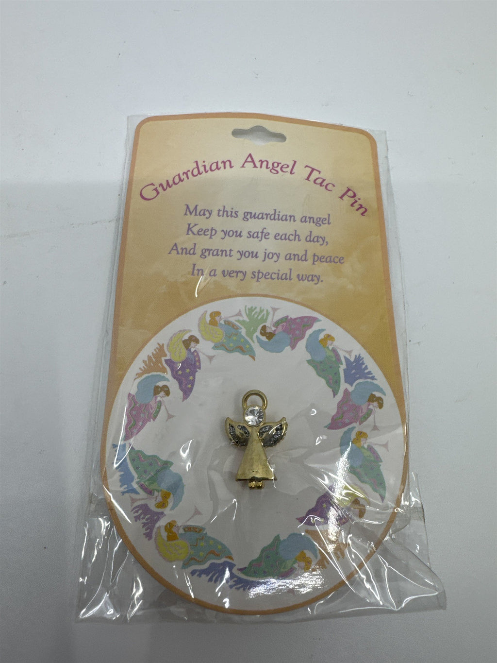 Vintage Guardian Angel Tac Pin Religious Pin Gold Angel with Halo Religious Gift