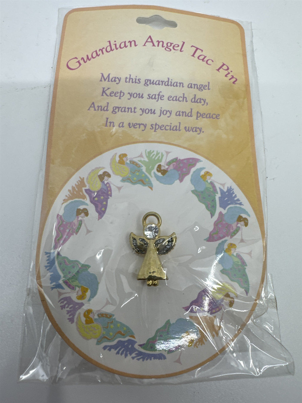 Vintage Guardian Angel Tac Pin Religious Pin Gold Angel with Halo Religious Gift