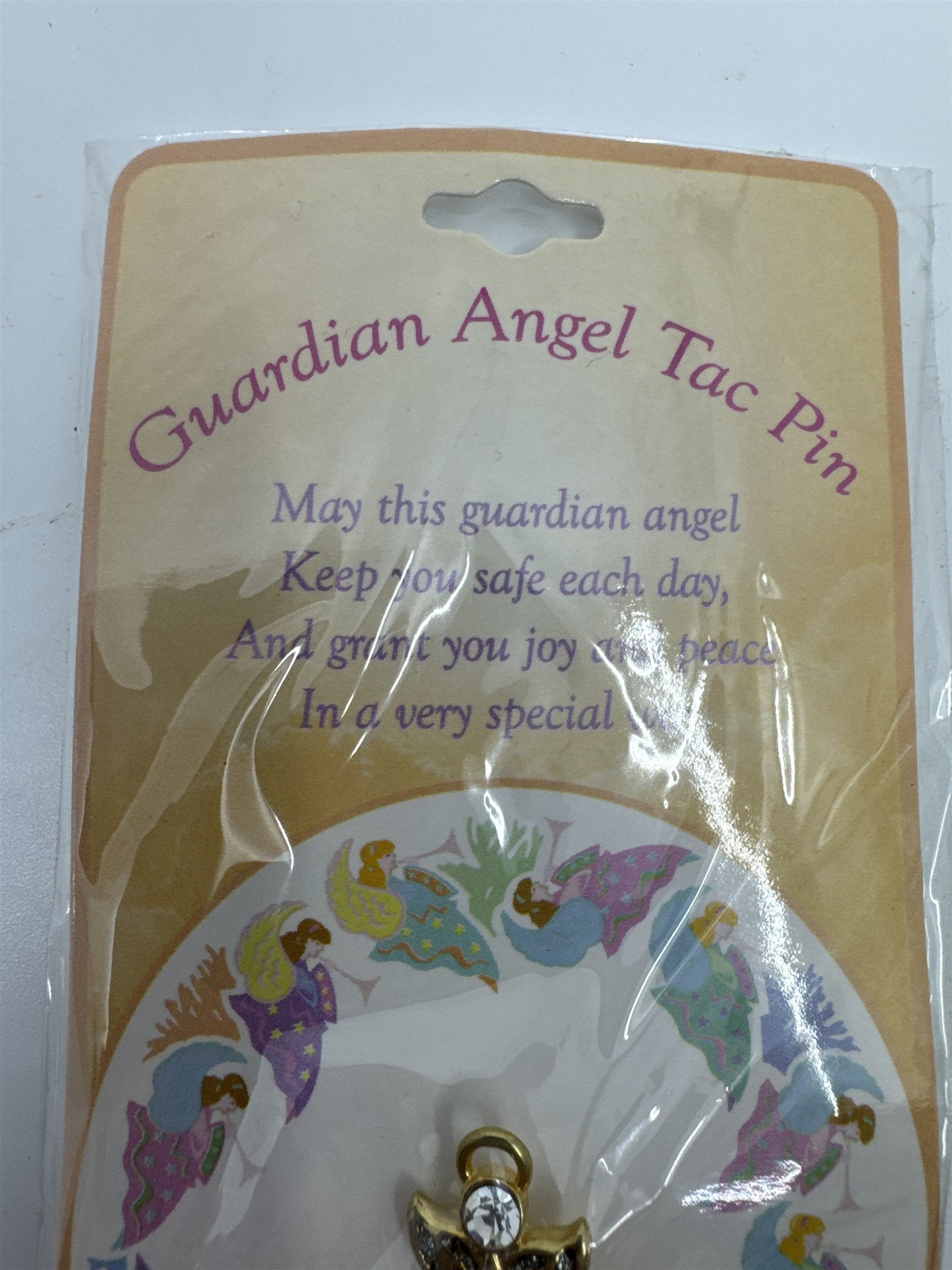 Vintage Guardian Angel Tac Pin Religious Pin Gold Angel with Halo Religious Gift