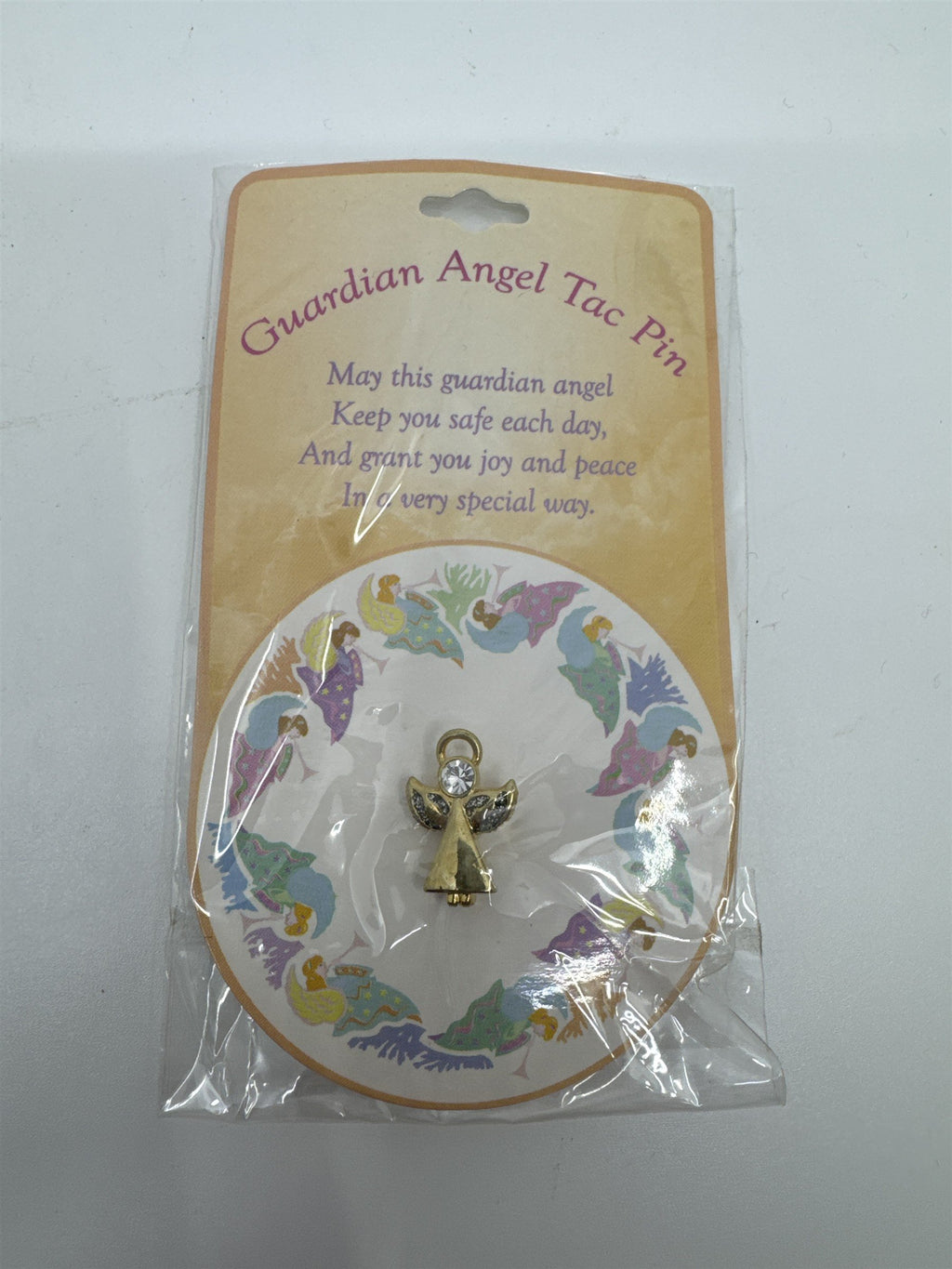 Vintage Guardian Angel Tac Pin Religious Pin Gold Angel with Halo Religious Gift
