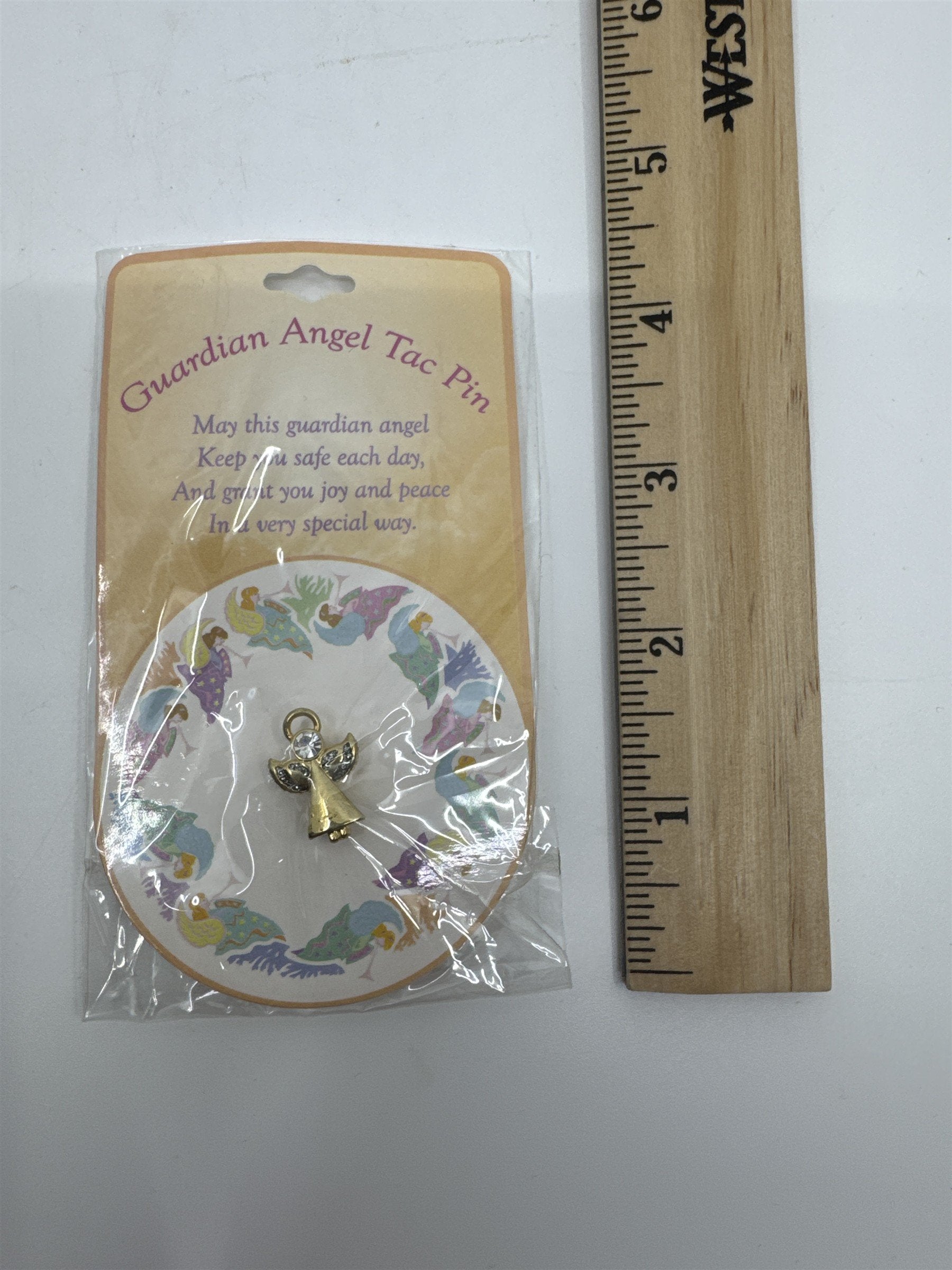 Vintage Guardian Angel Tac Pin Religious Pin Gold Angel with Halo Religious Gift
