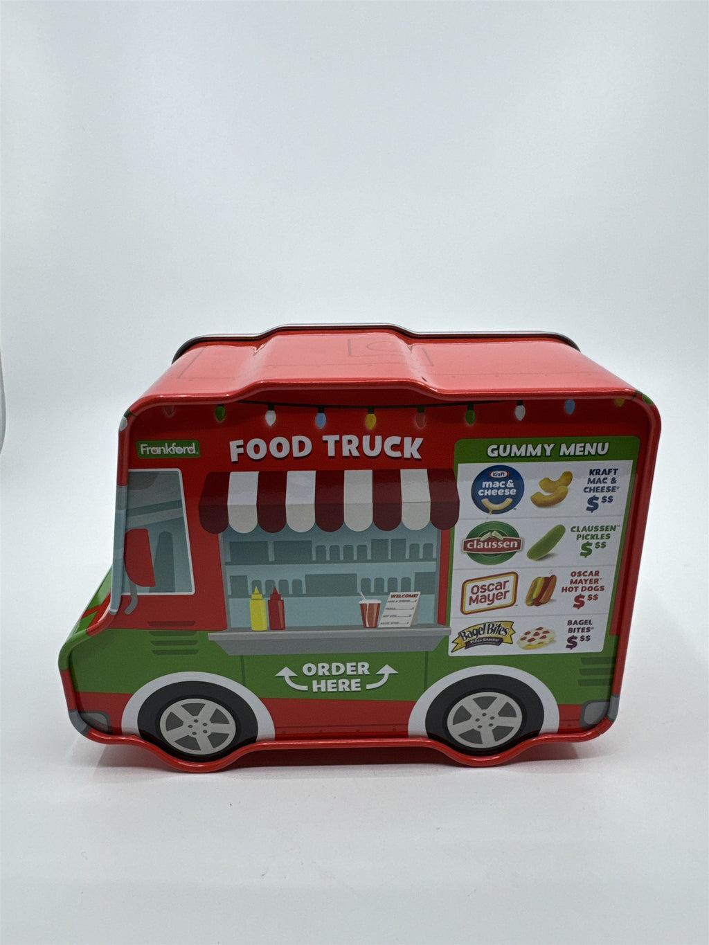 Frankford Candy LLC Gummy Food Truck Tin Mac and Cheese, Bagel Bites, Claussen