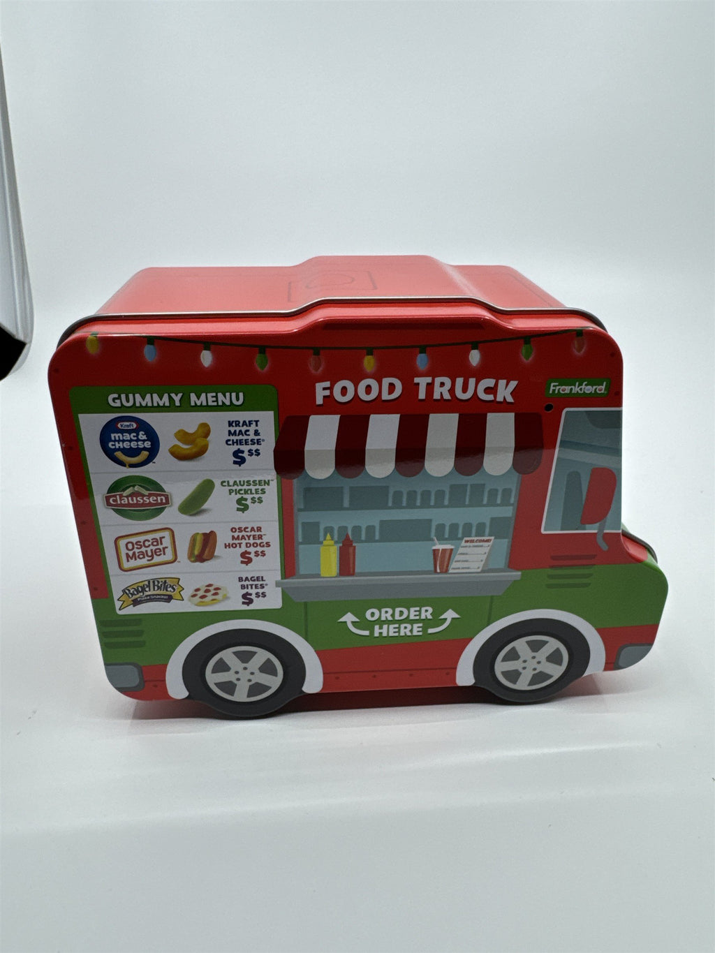 Frankford Candy LLC Gummy Food Truck Tin Mac and Cheese, Bagel Bites, Claussen