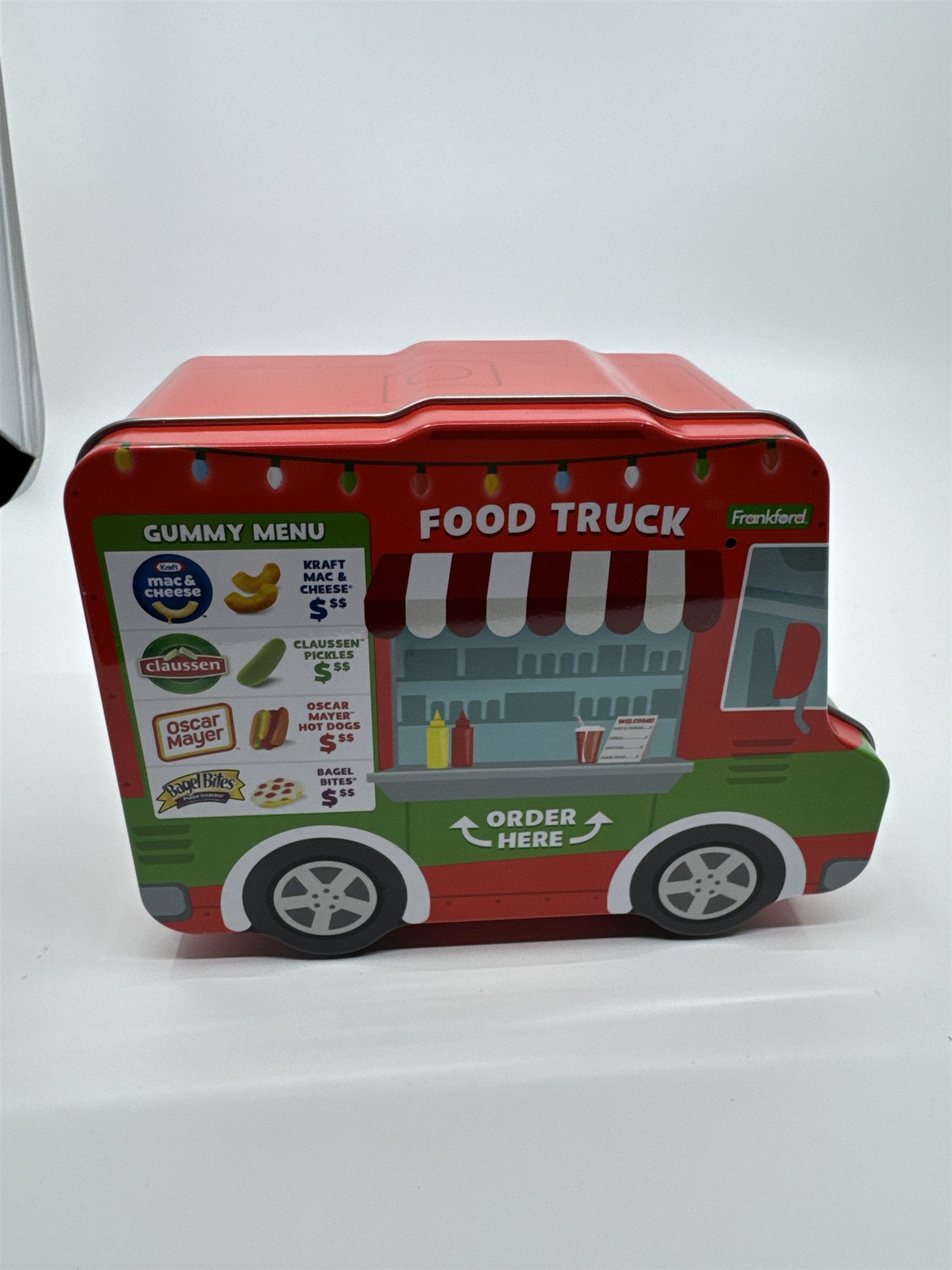 Frankford Candy LLC Gummy Food Truck Tin Mac and Cheese, Bagel Bites, Claussen