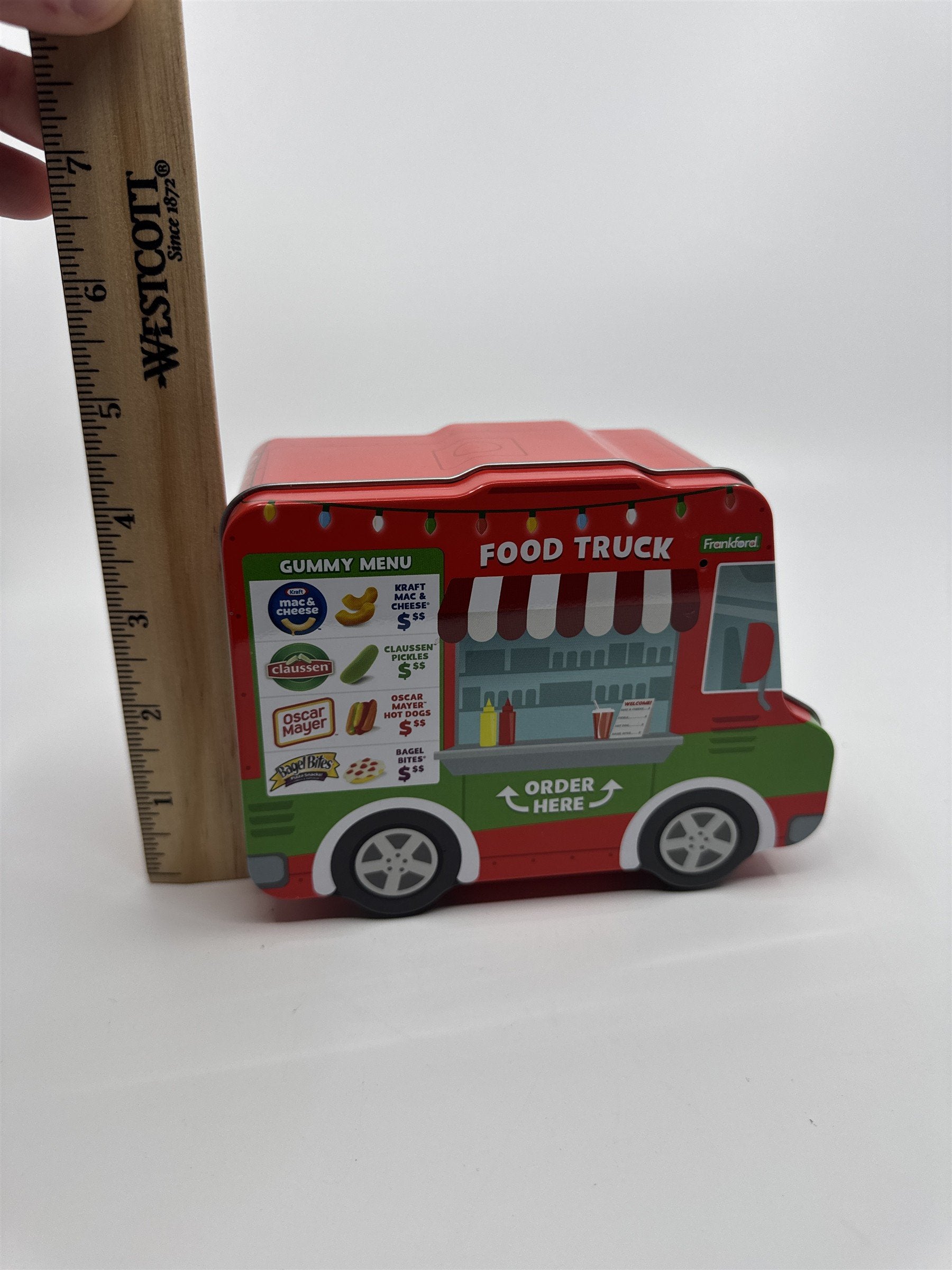 Frankford Candy LLC Gummy Food Truck Tin Mac and Cheese, Bagel Bites, Claussen