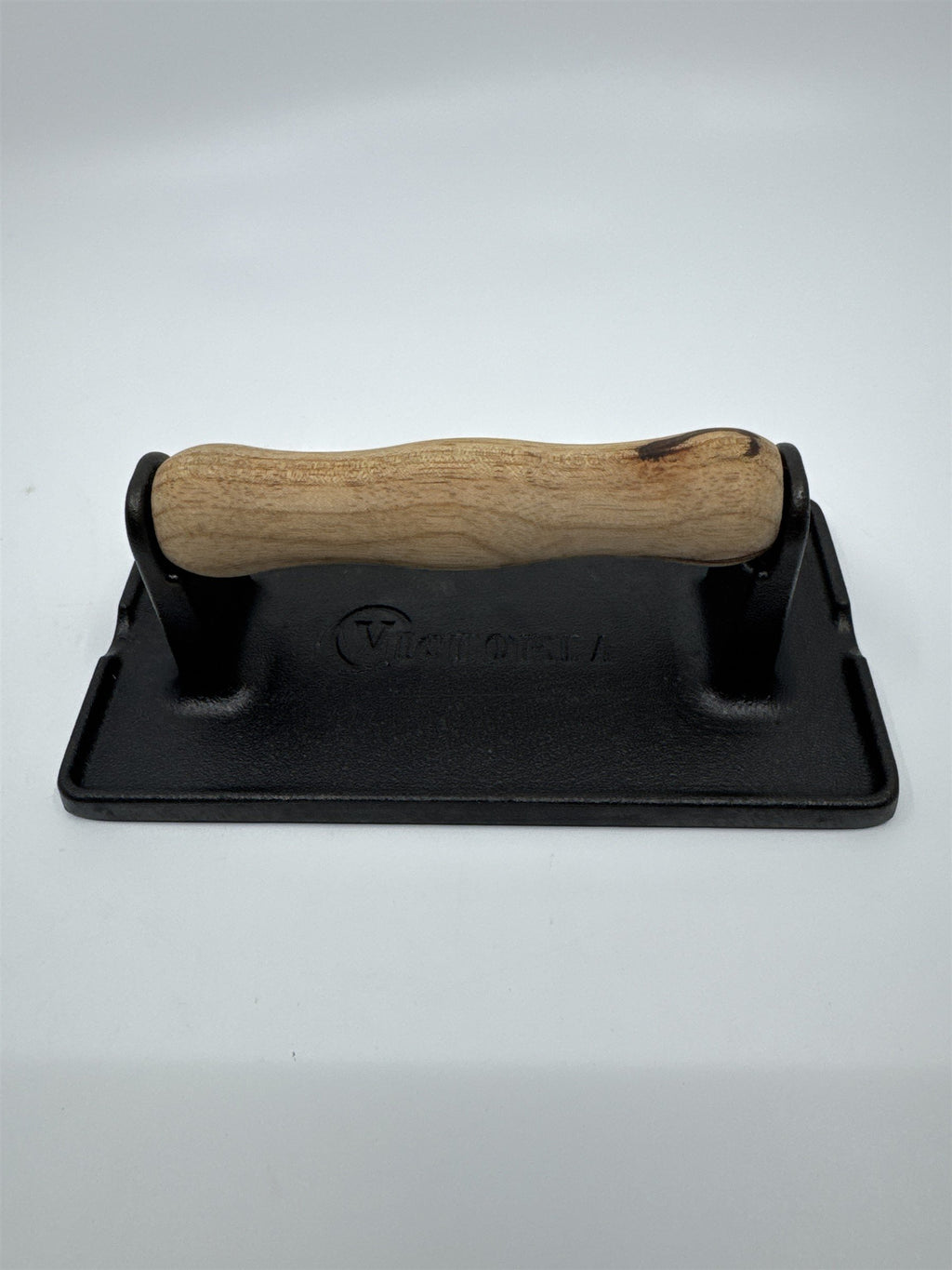 Black Victoria Cast Iron Panini Press, Burger Press, Bacon Press Wooden Handle