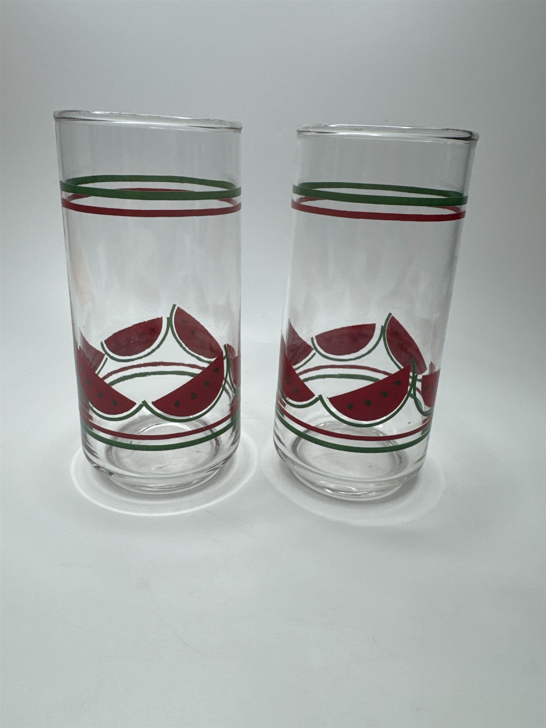 Set of 2 Vintage Caisa Clear Watermelon Drinking Juice Glass 5.75" Tall Glasses