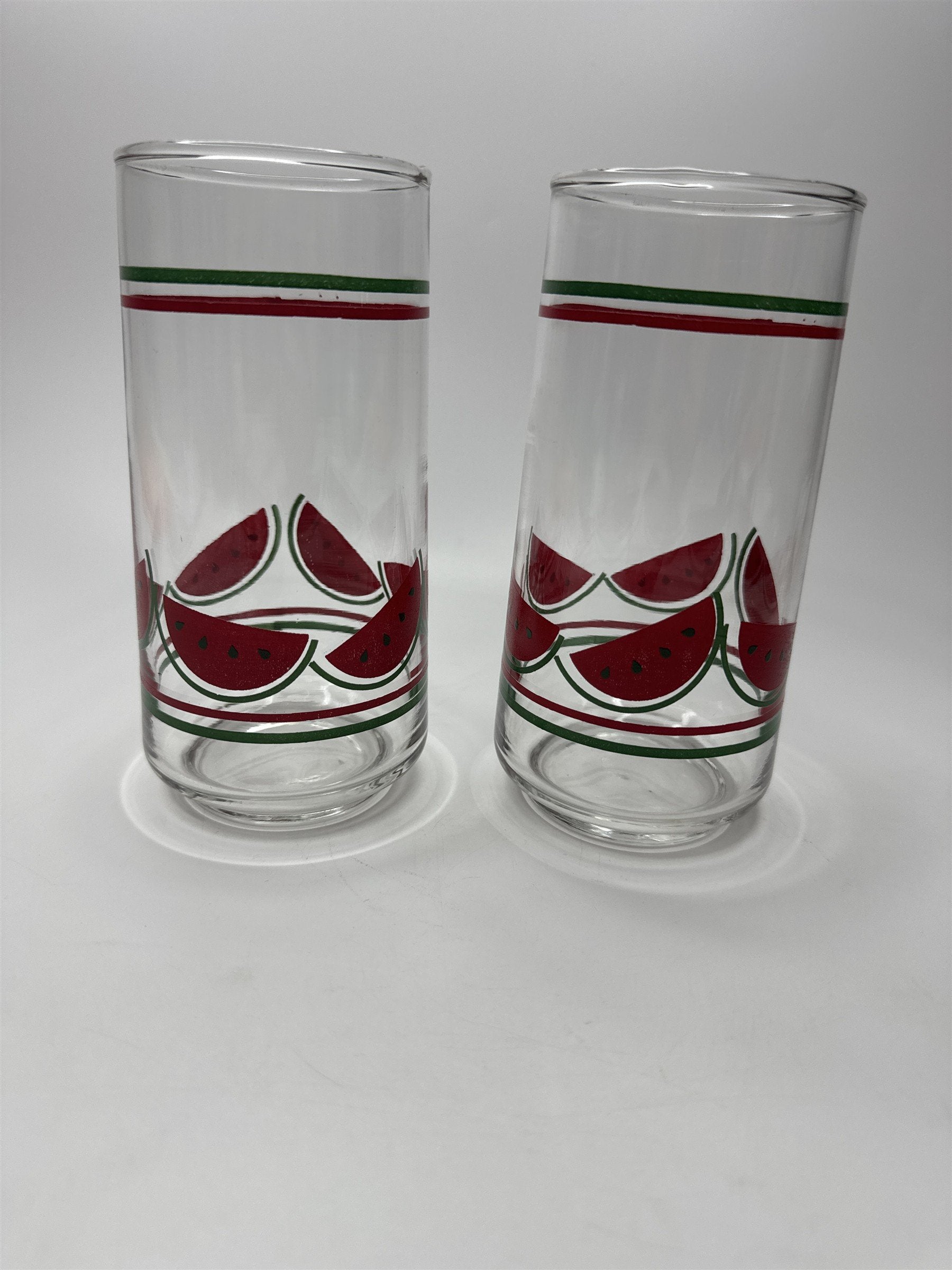 Set of 2 Vintage Caisa Clear Watermelon Drinking Juice Glass 5.75" Tall Glasses
