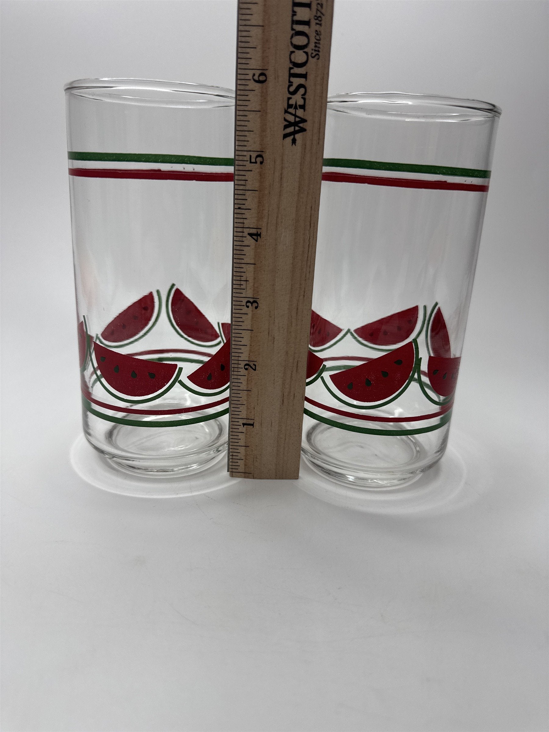 Set of 2 Vintage Caisa Clear Watermelon Drinking Juice Glass 5.75" Tall Glasses