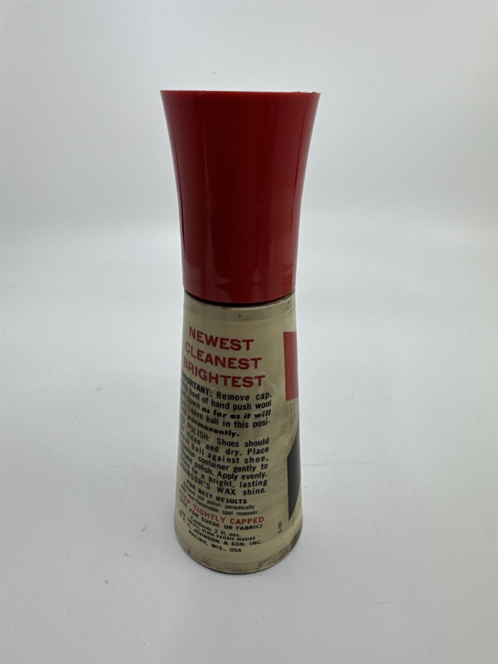 Vintage Johnson's 2 Oz Self Shining Black Polish Plastic Bottle W/ Some Contents