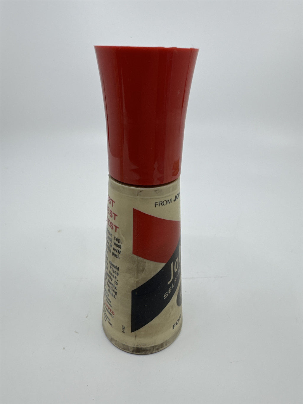 Vintage Johnson's 2 Oz Self Shining Black Polish Plastic Bottle W/ Some Contents