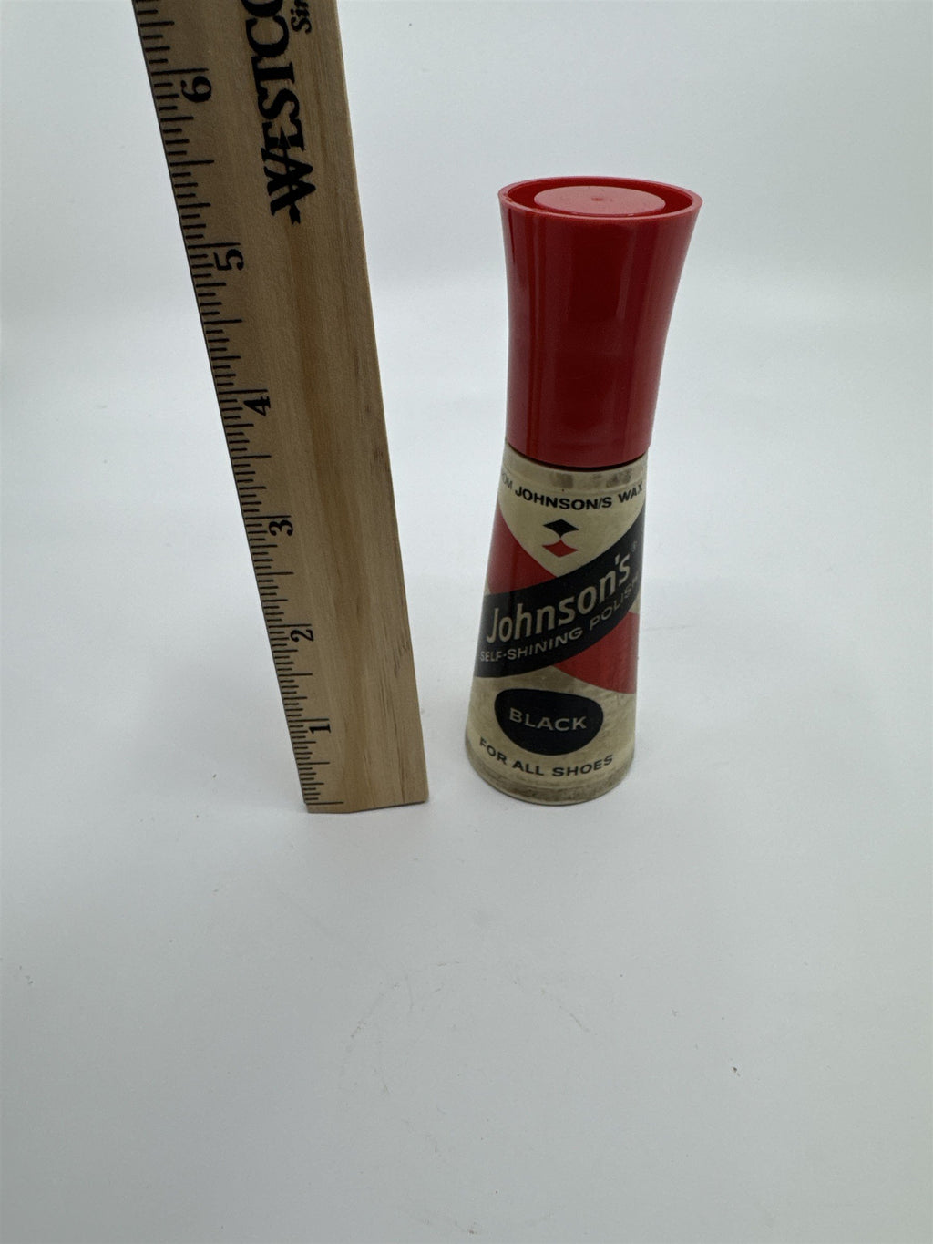 Vintage Johnson's 2 Oz Self Shining Black Polish Plastic Bottle W/ Some Contents