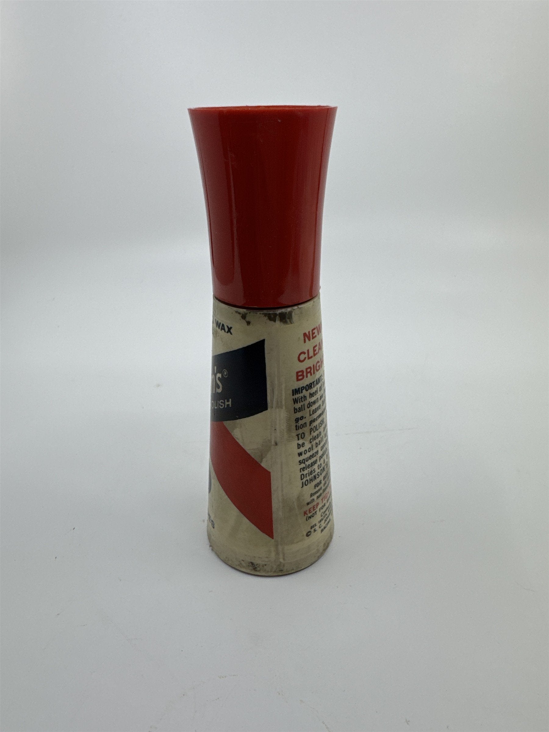 Vintage Johnson's 2 Oz Self Shining Black Polish Plastic Bottle W/ Some Contents