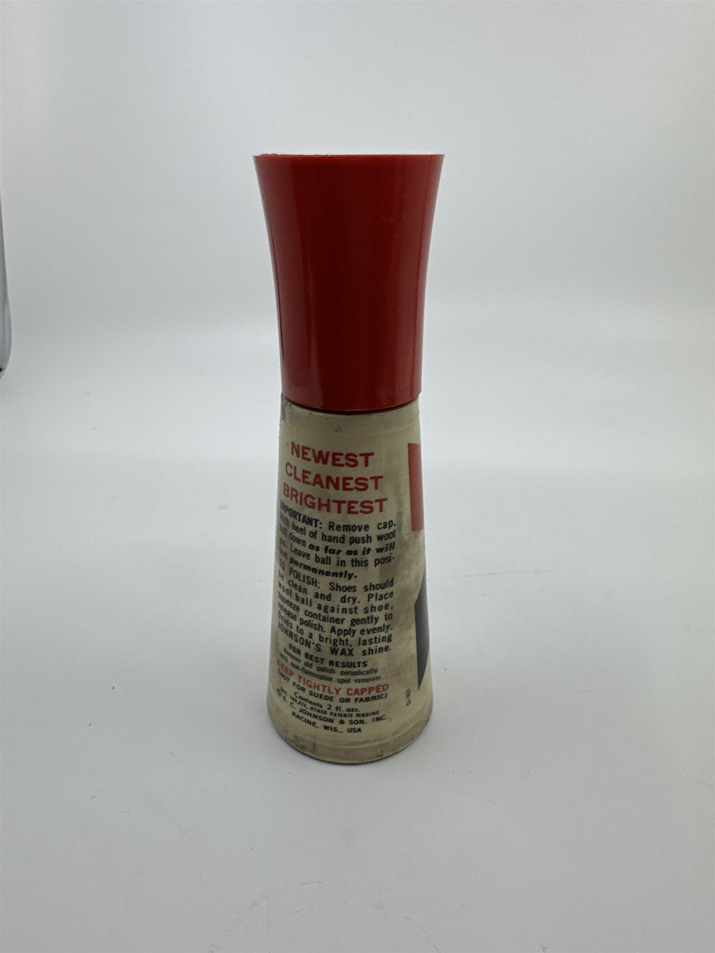 Vintage Johnson's 2 Oz Self Shining Black Polish Plastic Bottle W/ Some Contents