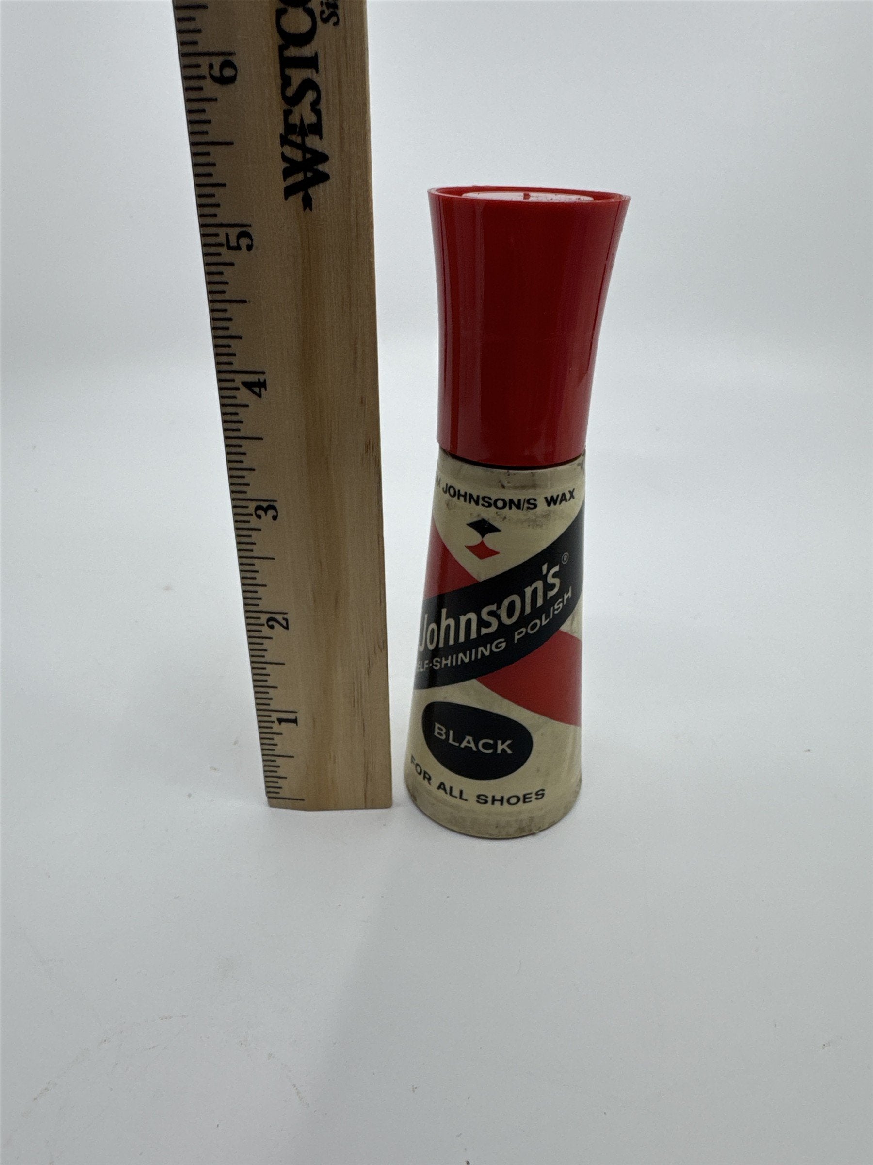 Vintage Johnson's 2 Oz Self Shining Black Polish Plastic Bottle W/ Some Contents
