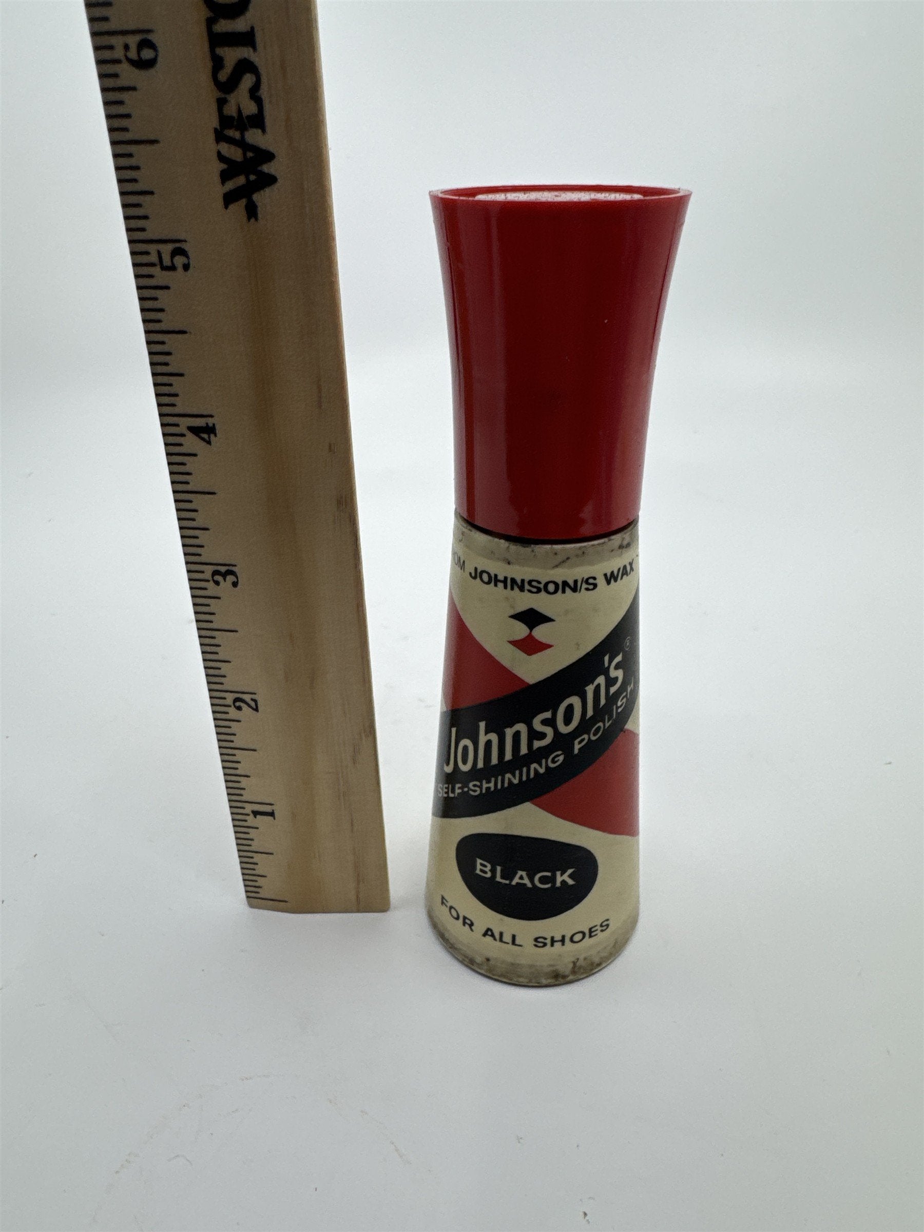 Vintage Johnson's 2 Oz Self Shining Black Polish Plastic Bottle W/ Some Contents