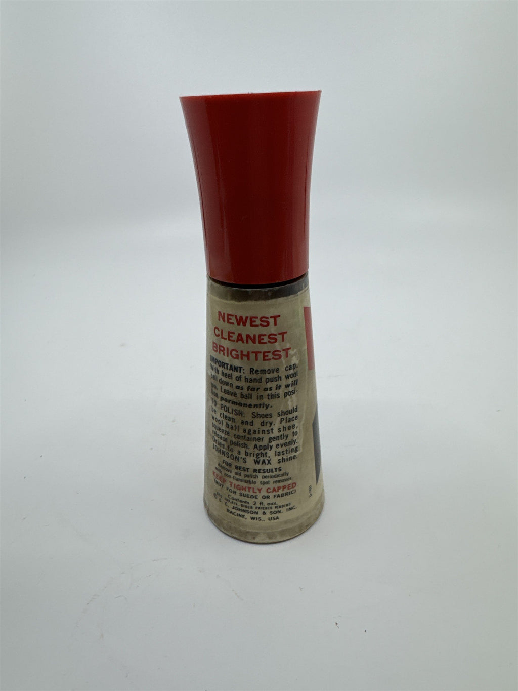 Vintage Johnson's 2 Oz Self Shining Black Polish Plastic Bottle W/ Some Contents