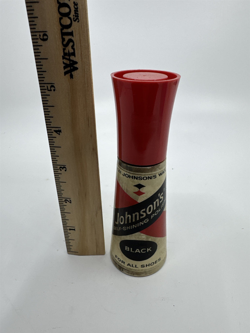 Vintage Johnson's 2 Oz Self Shining Black Polish Plastic Bottle W/ Some Contents