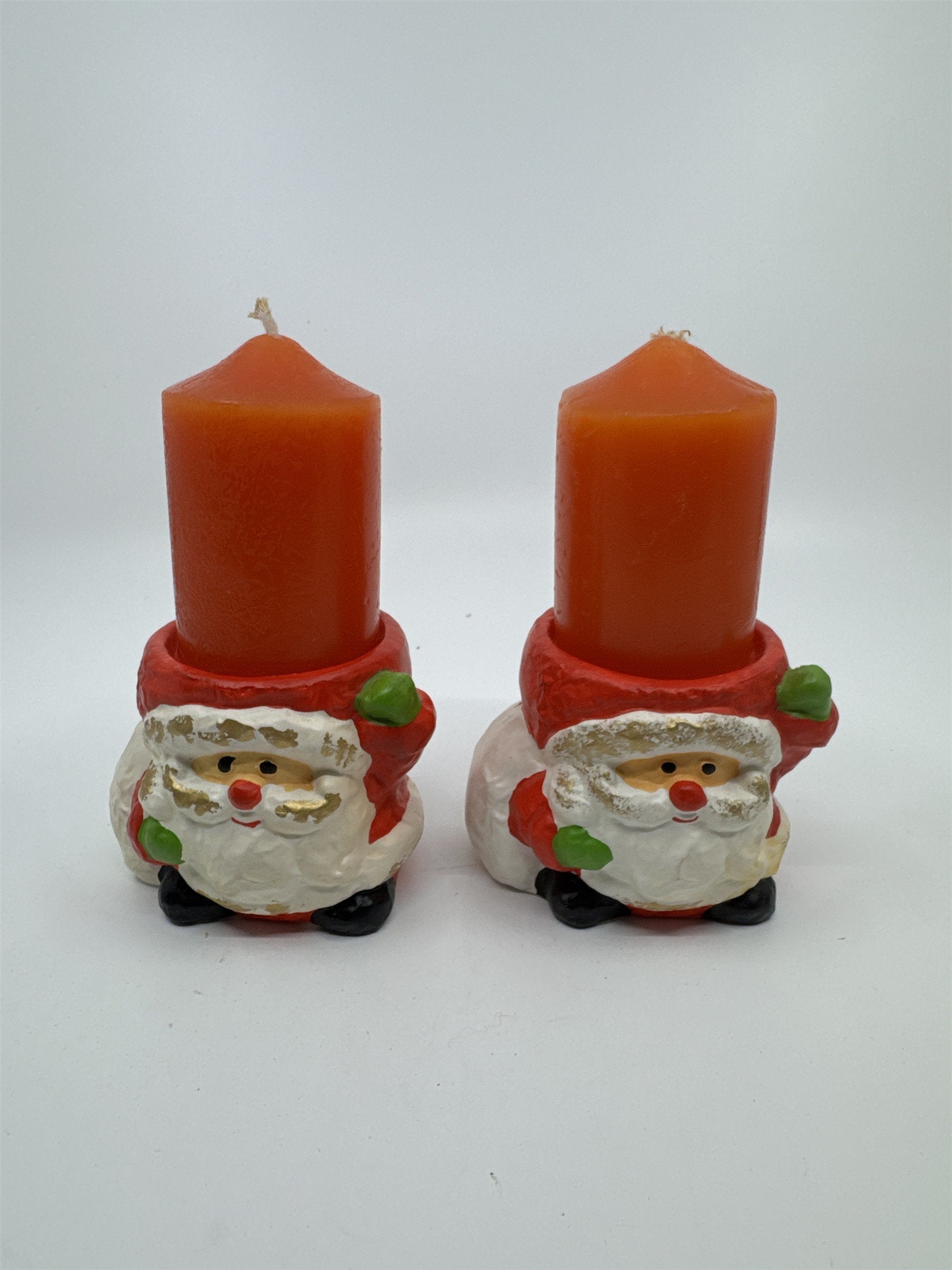Set of Two Santa Clause Christmas Candle Holders with Candles by RB Japan