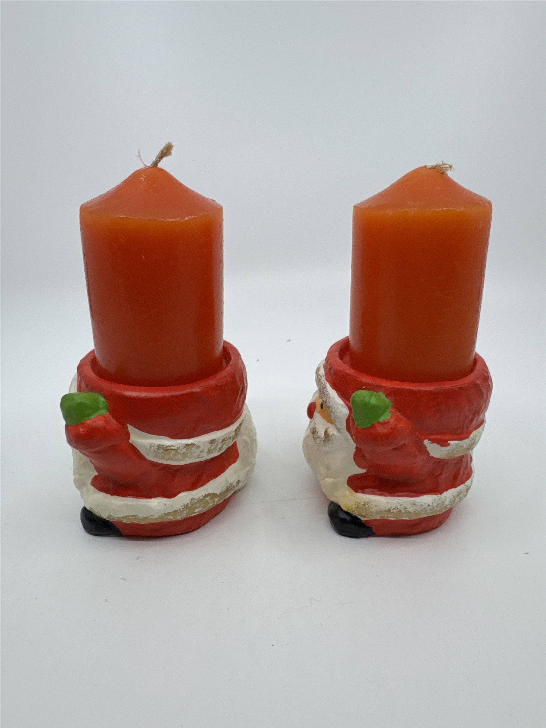 Set of Two Santa Clause Christmas Candle Holders with Candles by RB Japan