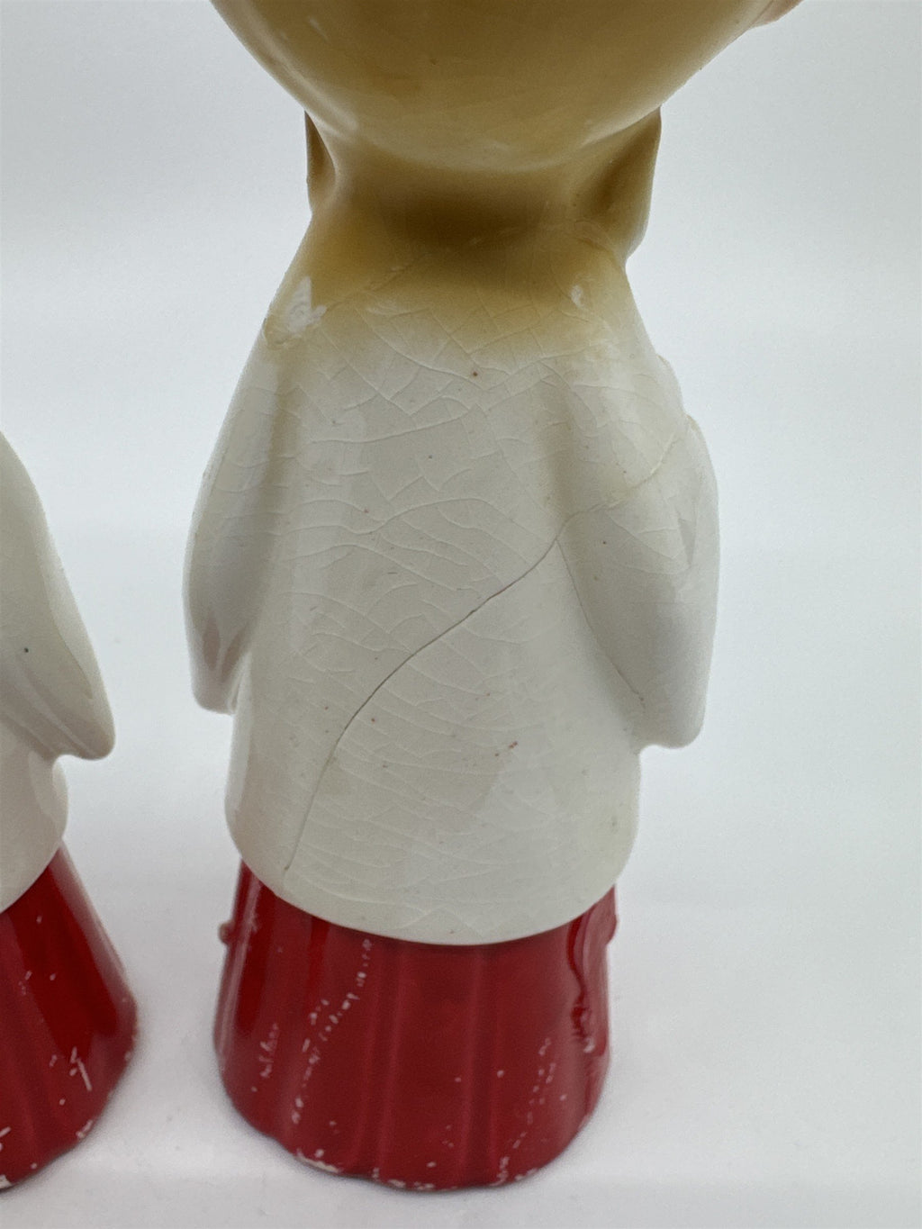 Set of Two MCM Ceramic Crazed Christmas Carolers with Tree and Bell Japan