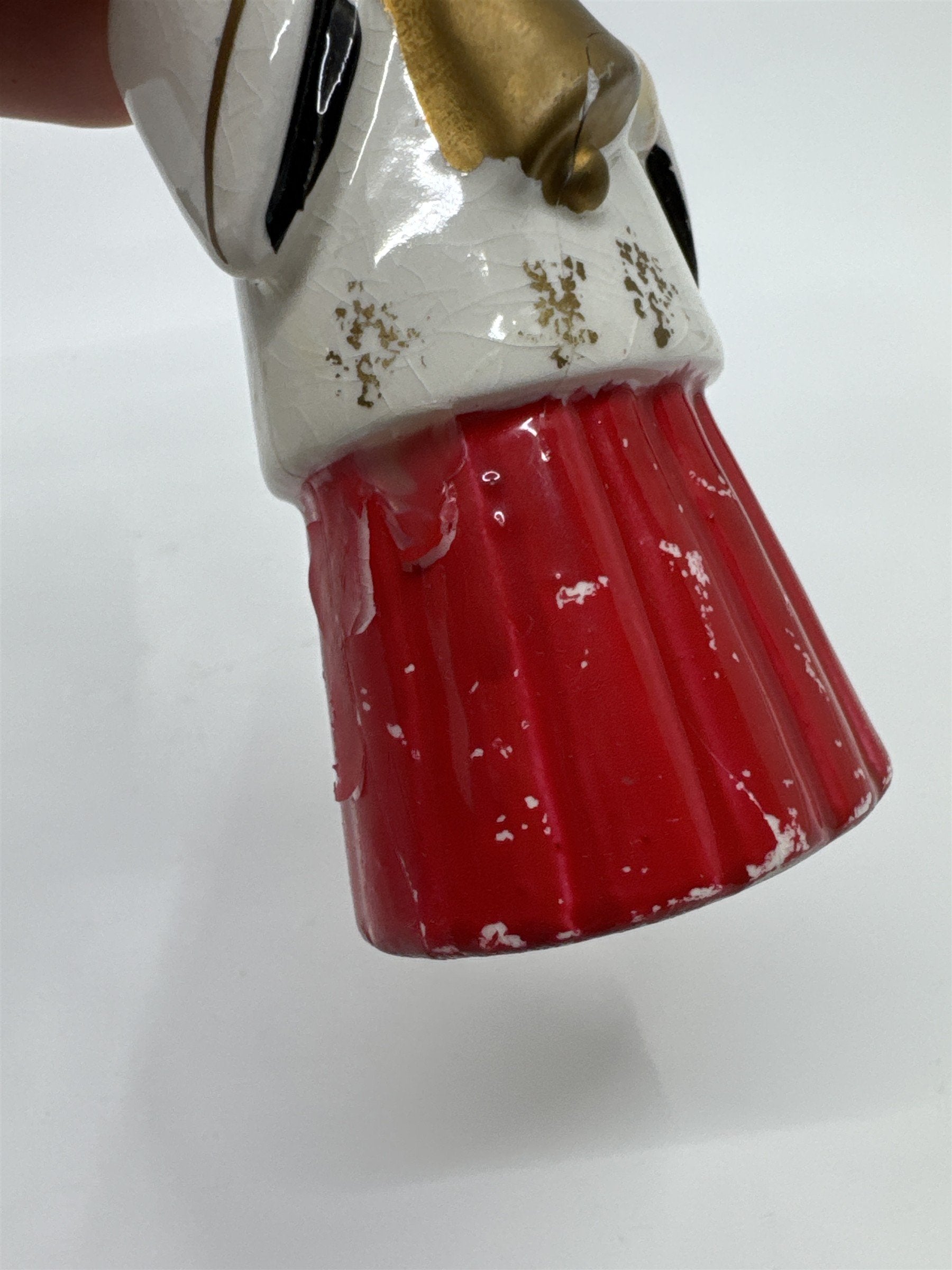 Set of Two MCM Ceramic Crazed Christmas Carolers with Tree and Bell Japan