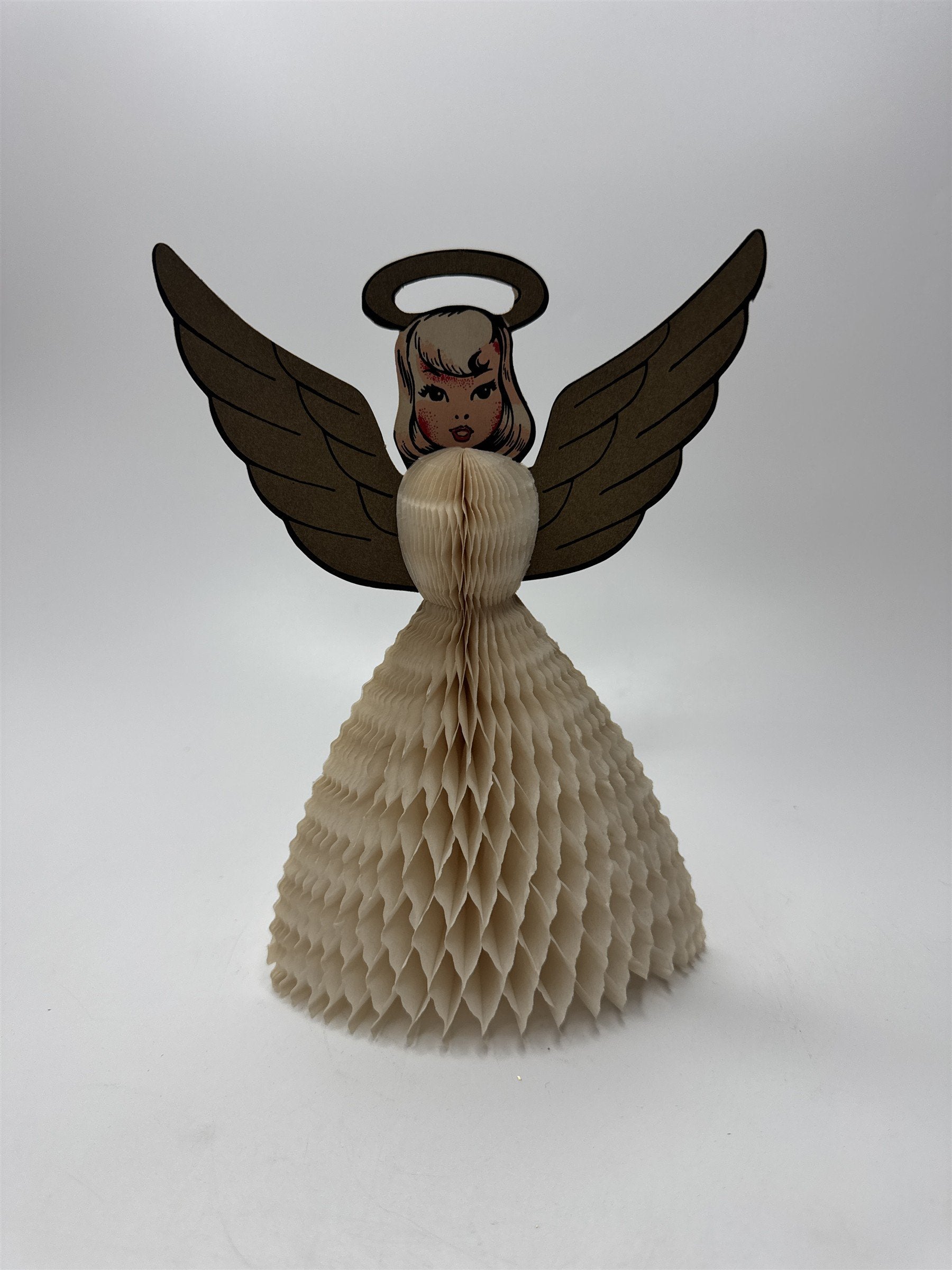 Vintage 1950s Christmas Angel Die Cut Cardboard Honeycomb Paper Crepe Decoration