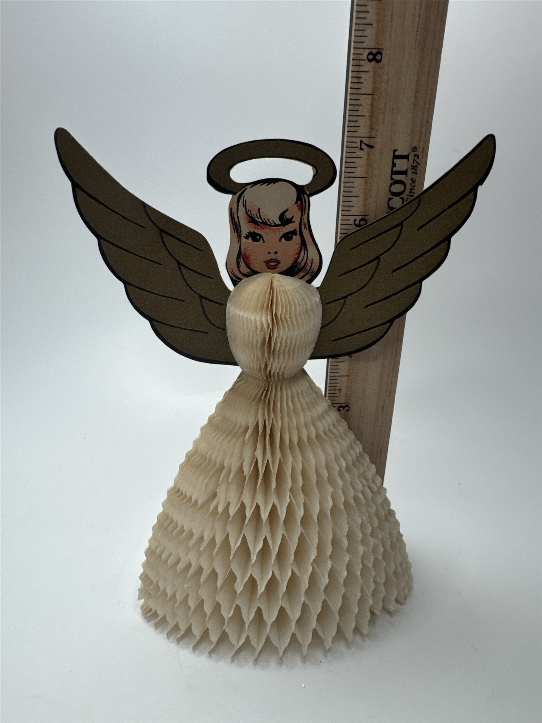 Vintage 1950s Christmas Angel Die Cut Cardboard Honeycomb Paper Crepe Decoration