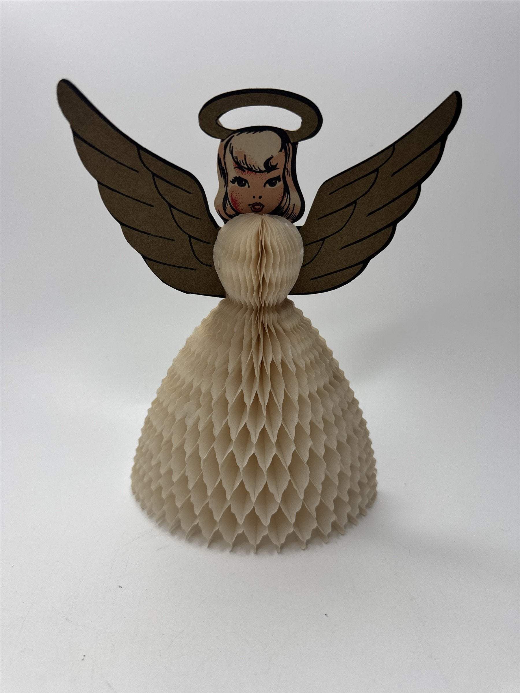 Vintage 1950s Christmas Angel Die Cut Cardboard Honeycomb Paper Crepe Decoration