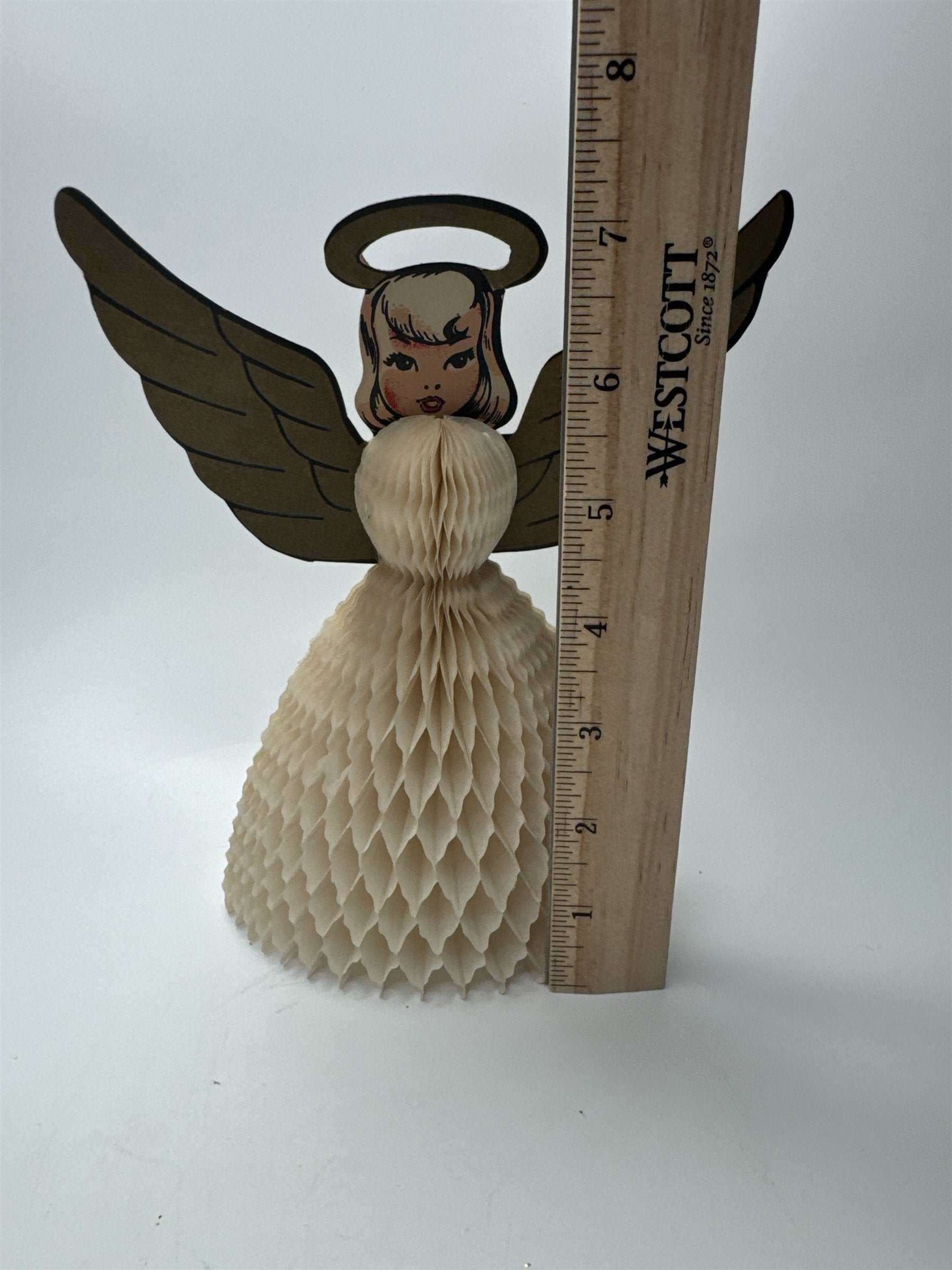 Vintage 1950s Christmas Angel Die Cut Cardboard Honeycomb Paper Crepe Decoration