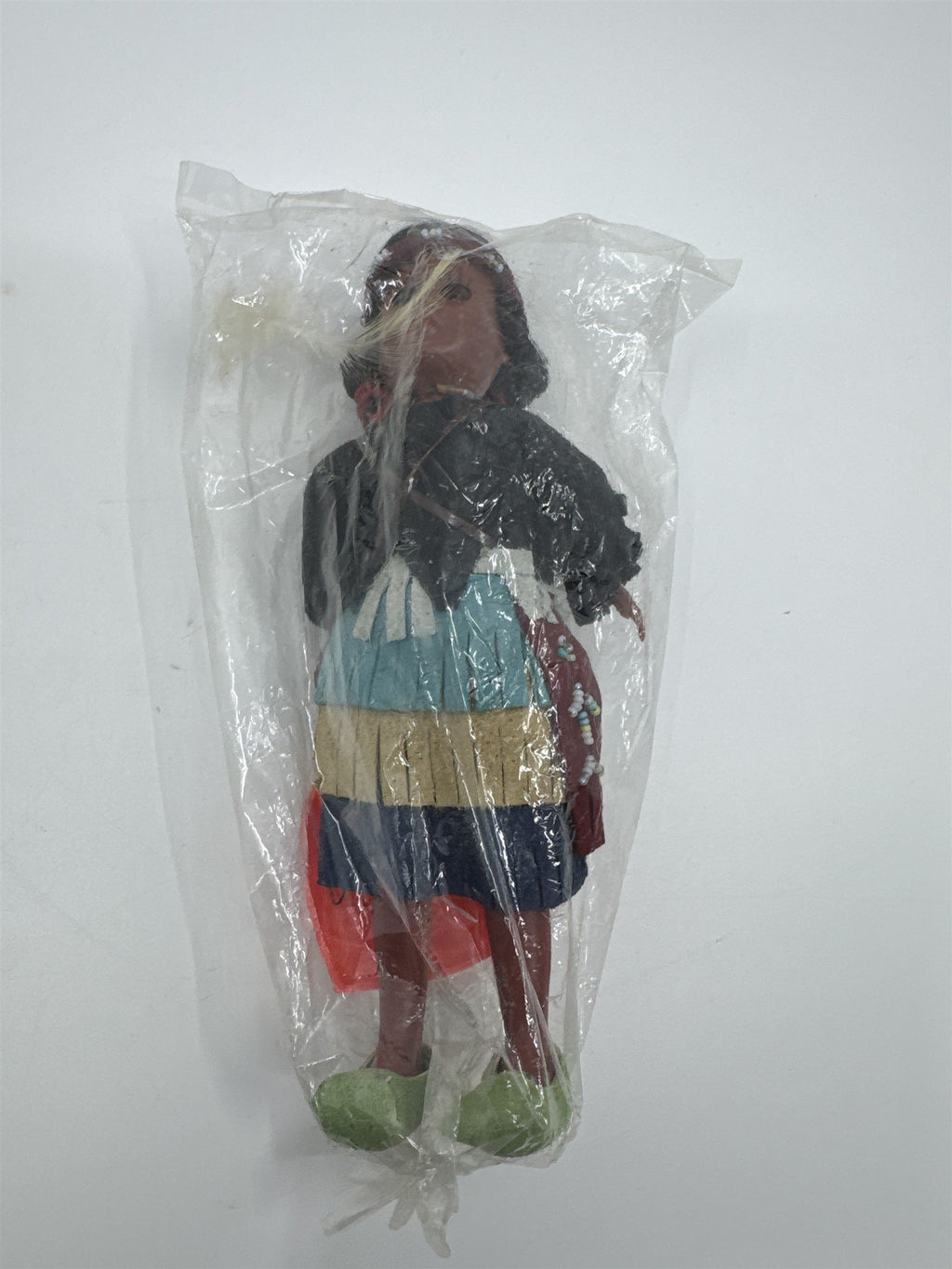 Vintage Plastic Native American Woman Figurine with Braids, Baby and Stand