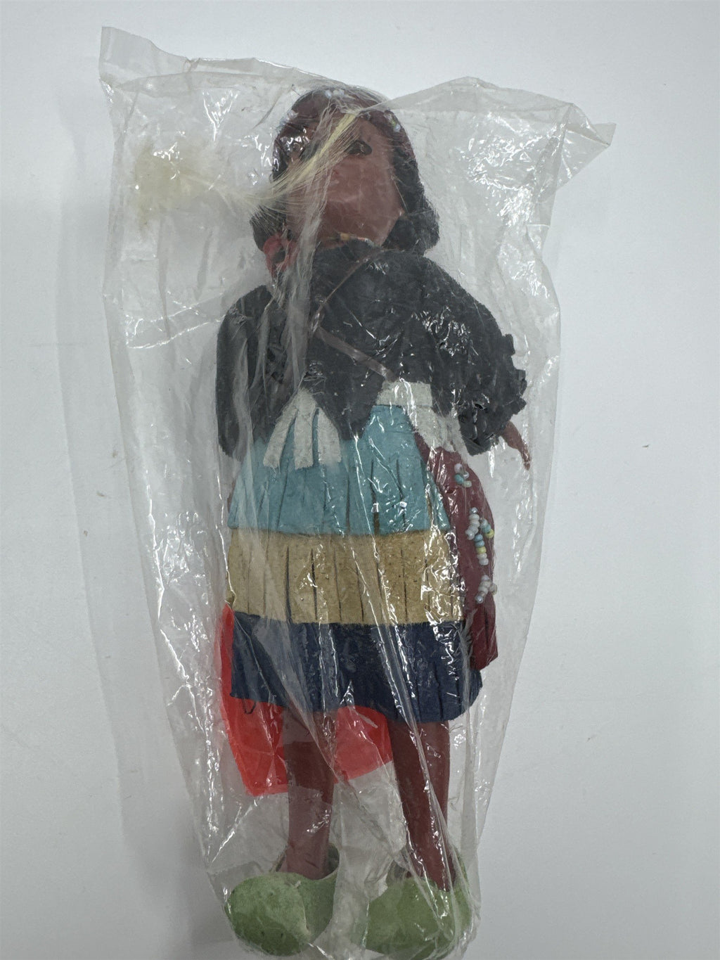 Vintage Plastic Native American Woman Figurine with Braids, Baby and Stand