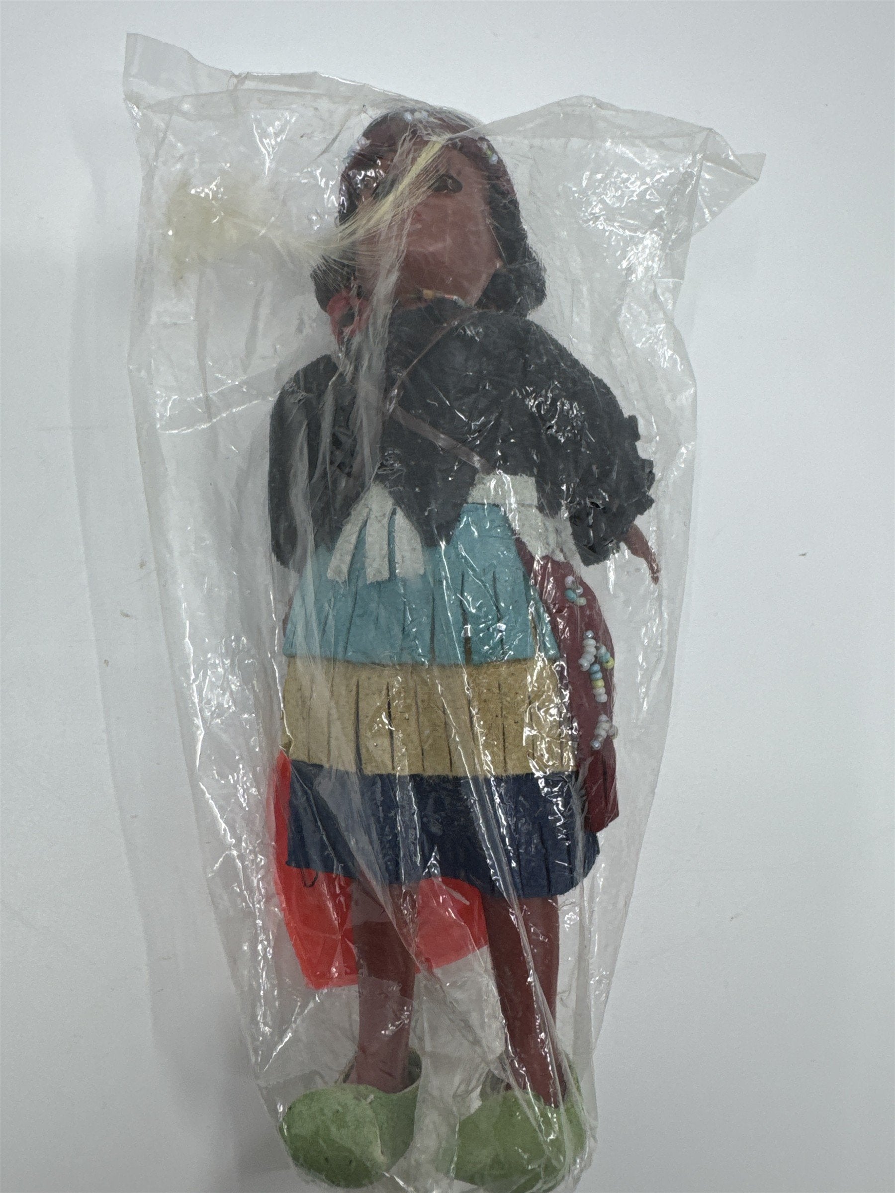 Vintage Plastic Native American Woman Figurine with Braids, Baby and Stand