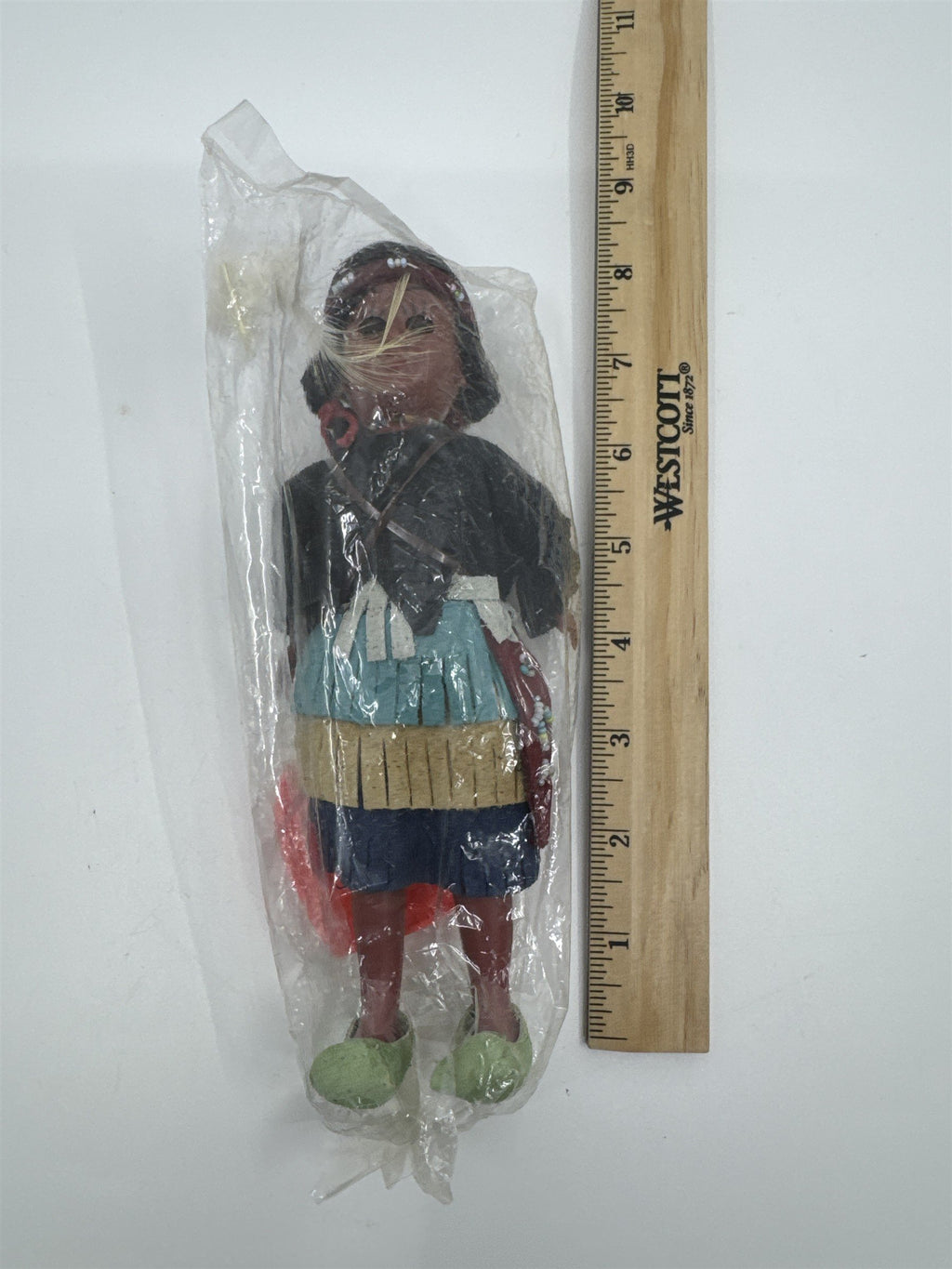 Vintage Plastic Native American Woman Figurine with Braids, Baby and Stand