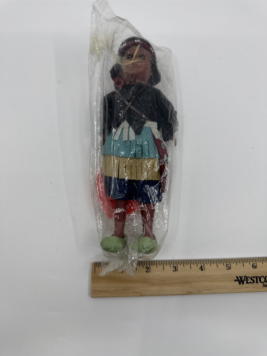 Vintage Plastic Native American Woman Figurine with Braids, Baby and Stand